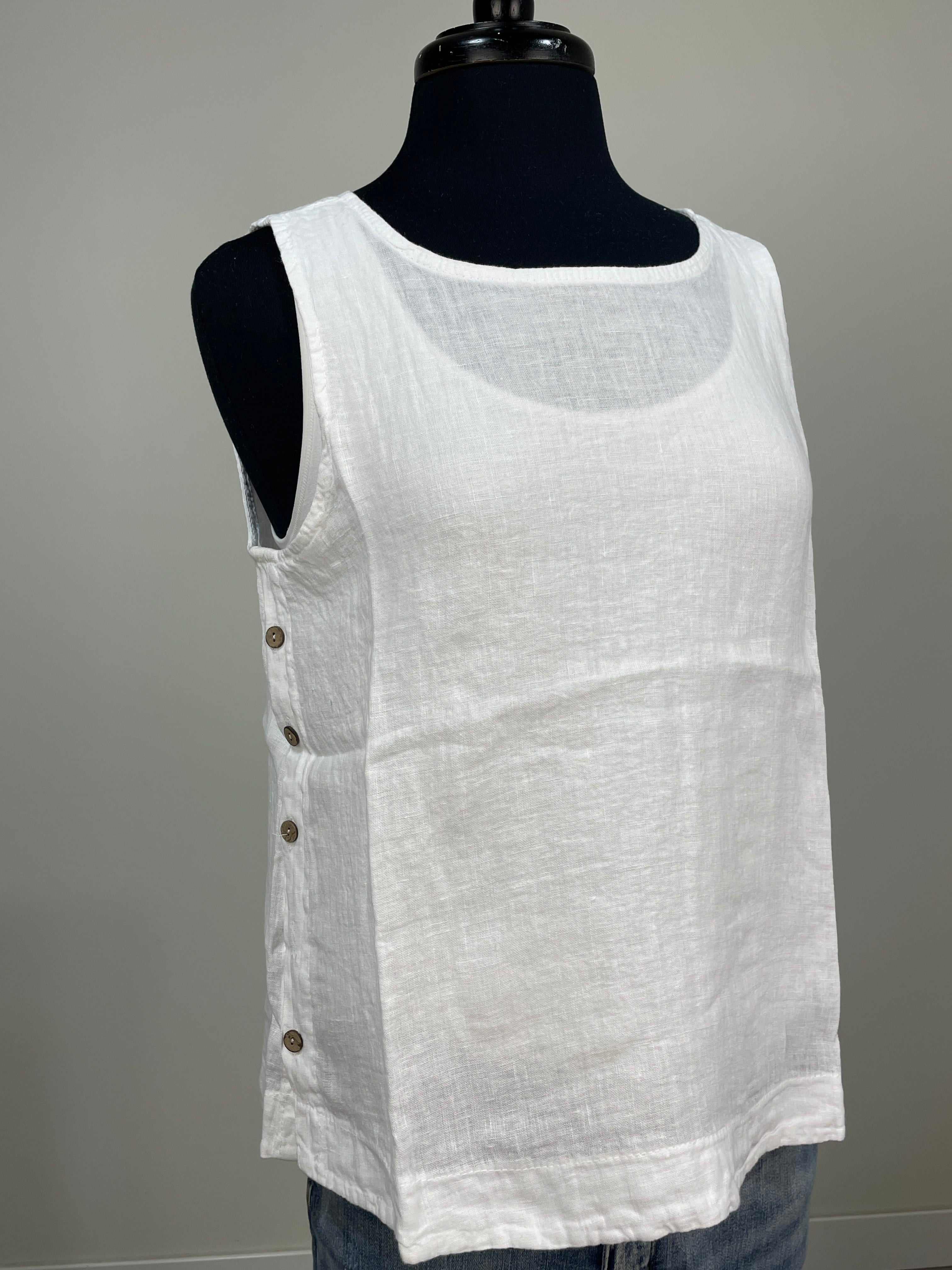 White Side Button Detail Sleeveless Top