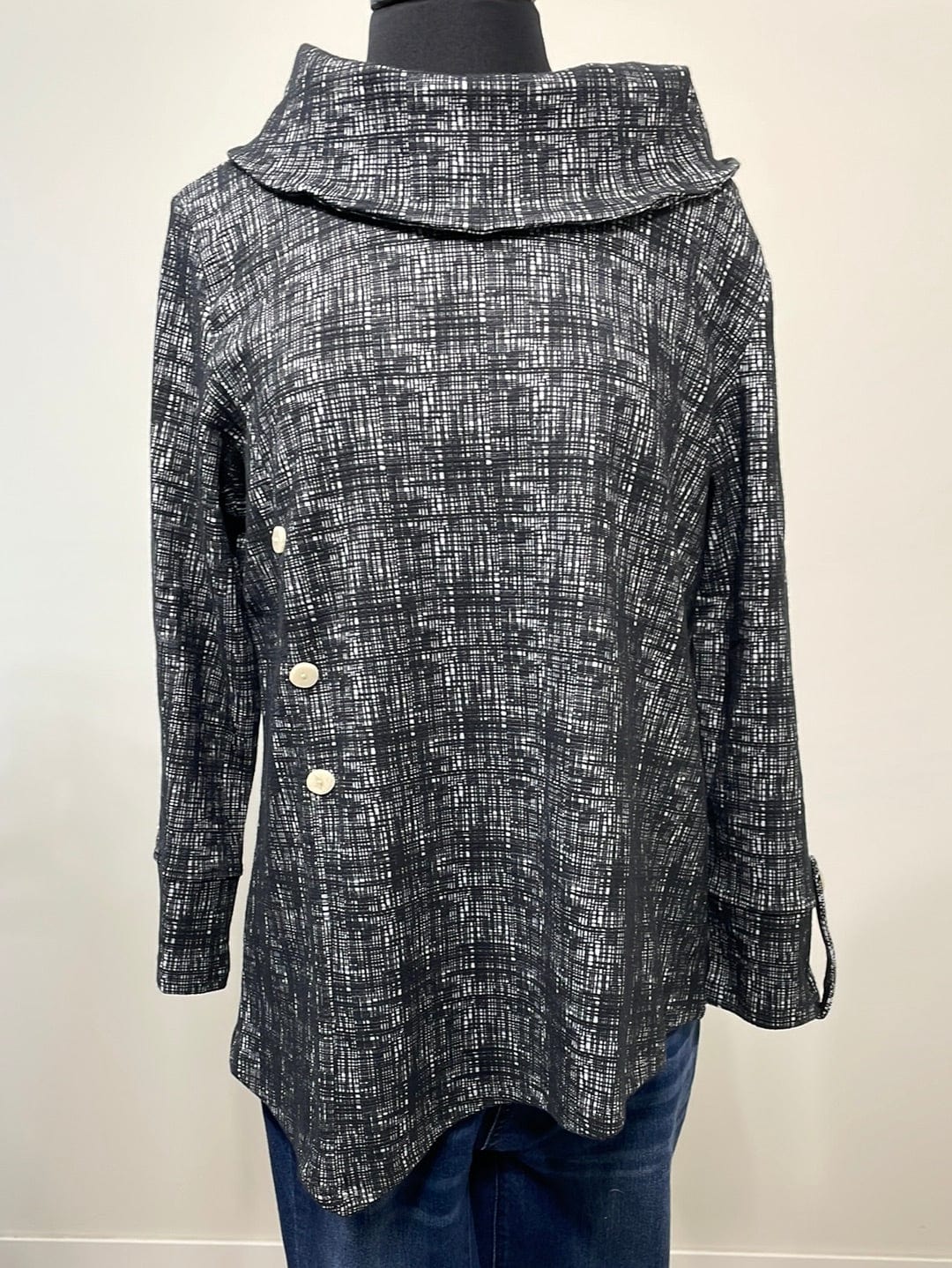 Black & White Lines Cowl Tunic w/Pockets