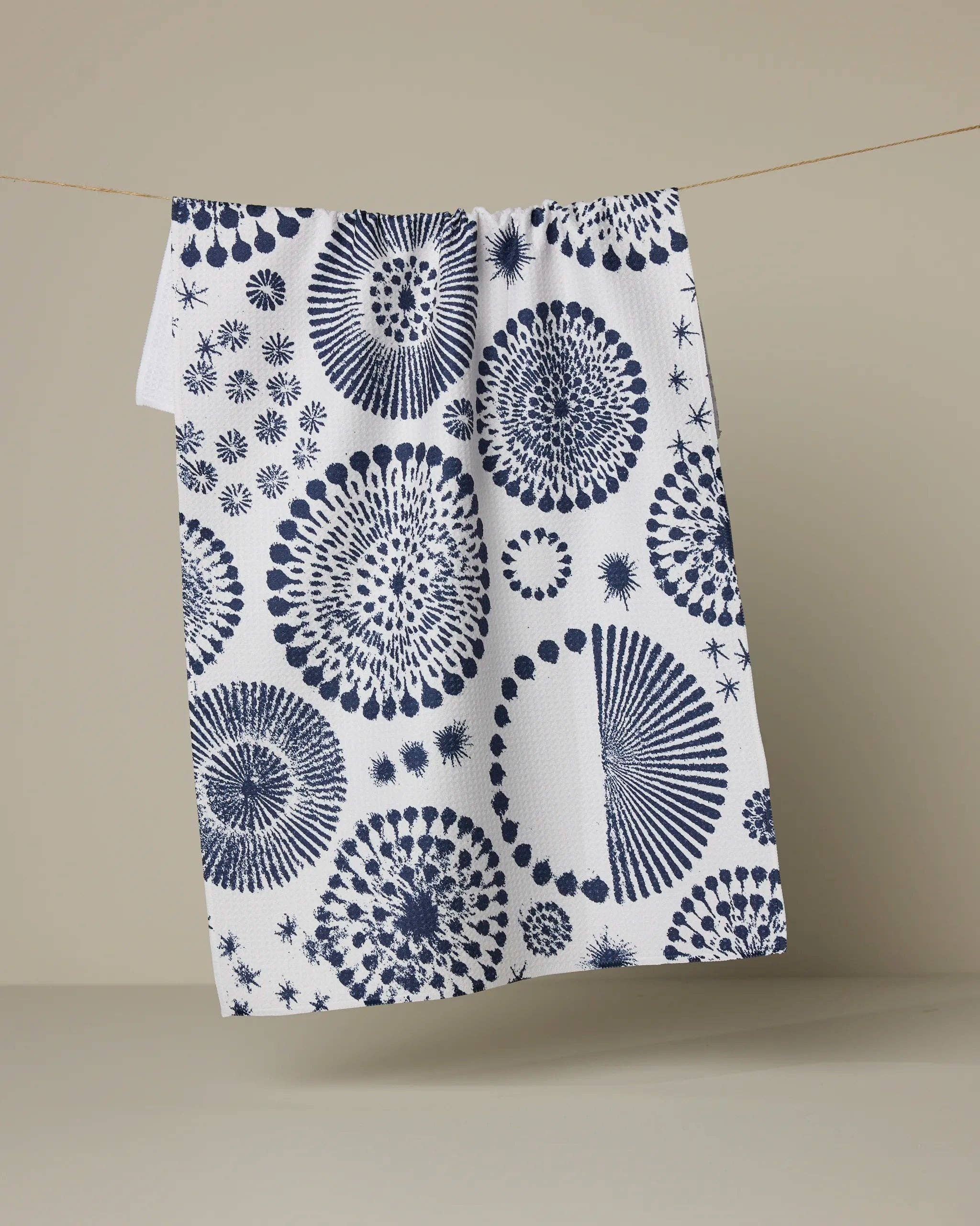 Geometry Freedom Sparks Tea Towel: Blue
