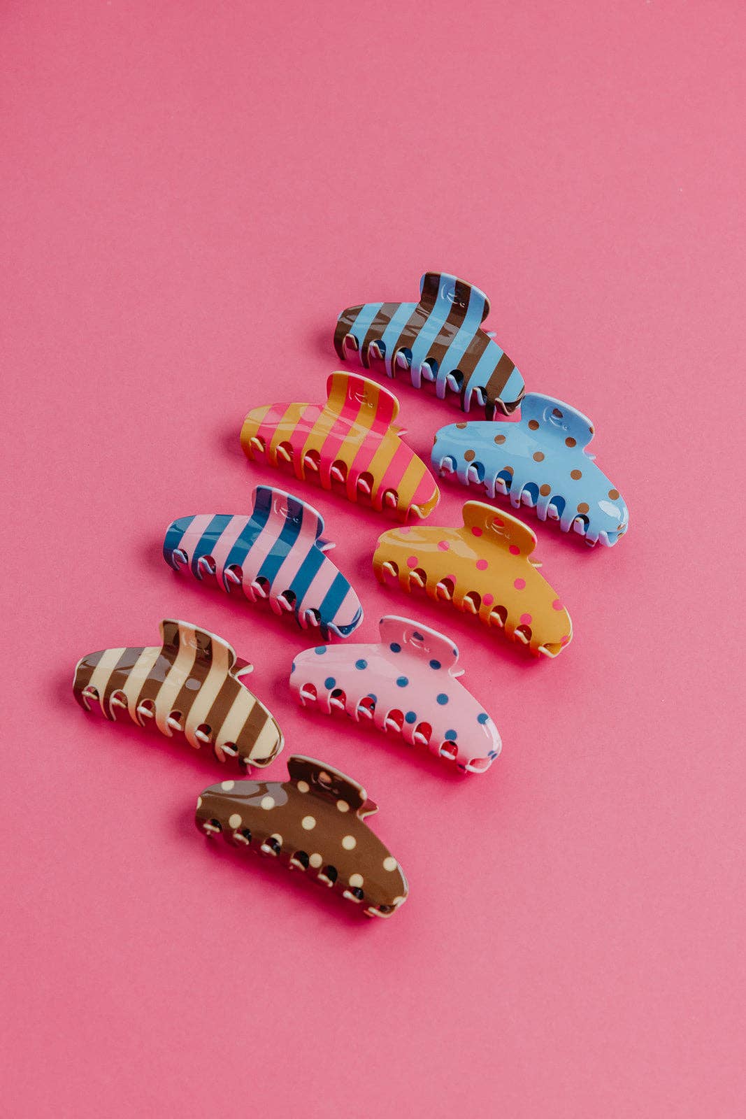 POLKA DOT & STRIPED OVERSIZED CLAWS: BROWN AND BLUE POLKA DOT