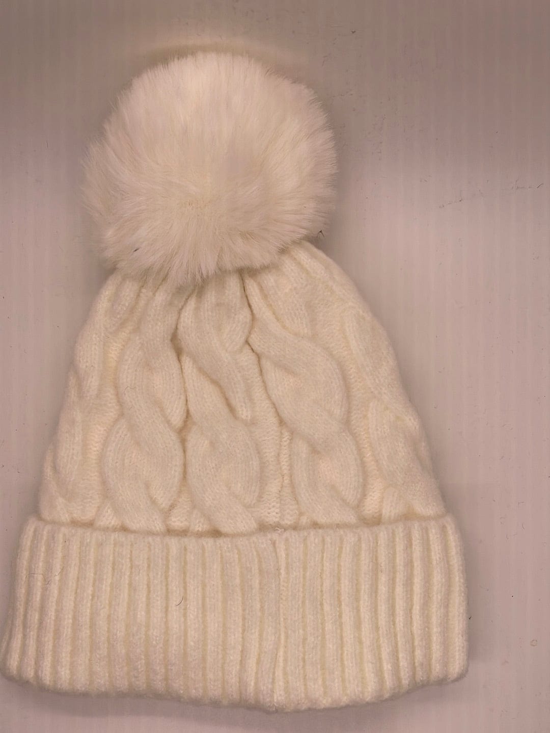 Cream Twisted Knit Fur Lined Hat
