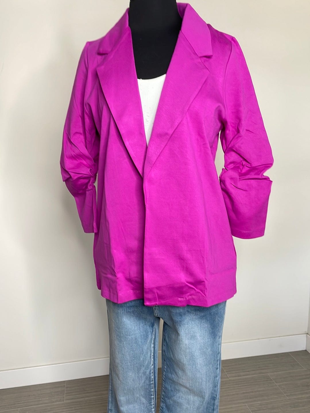 Spring Magenta Cinched Sleeve Blazer