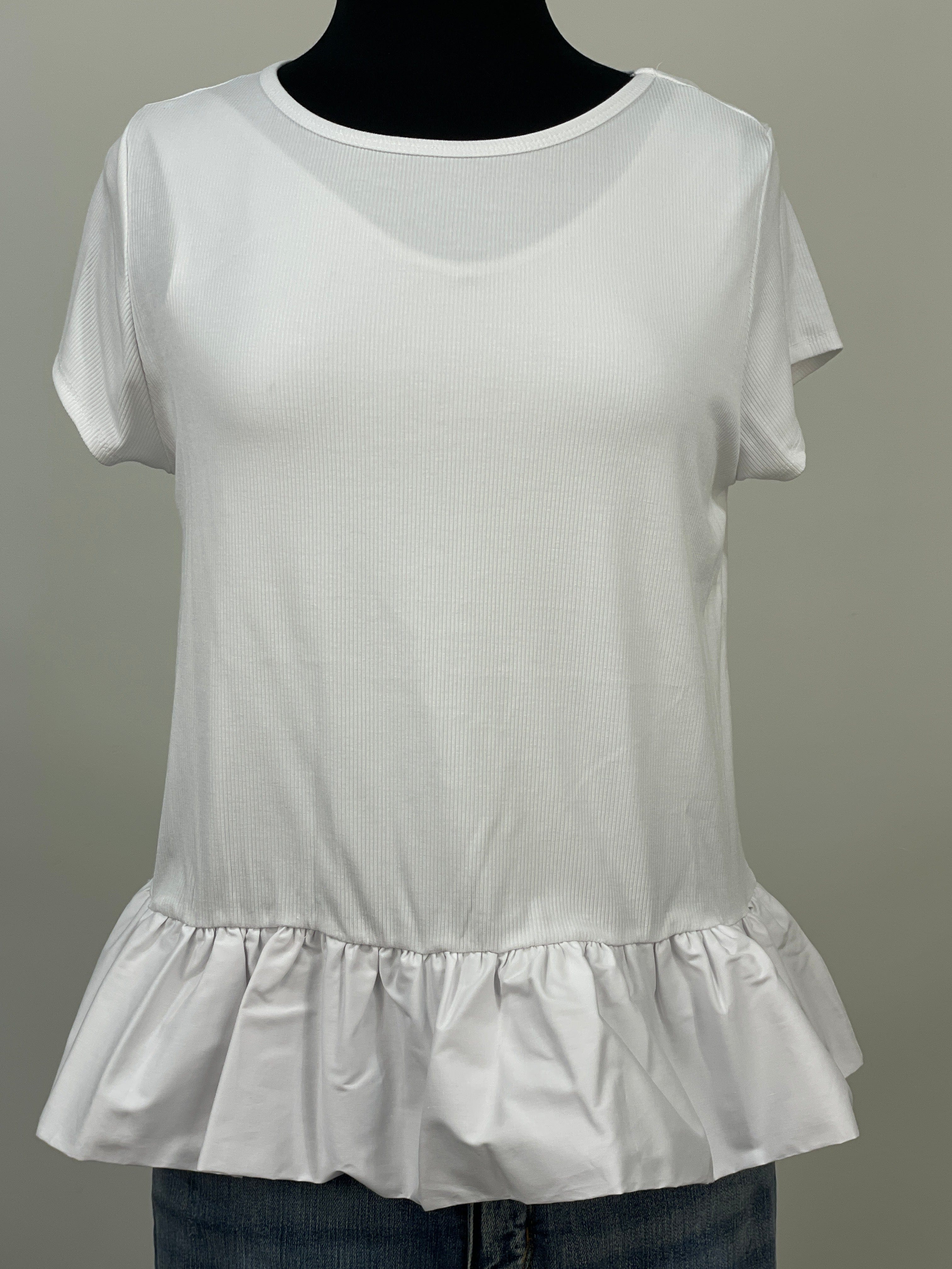 White Ruffle Hem Top