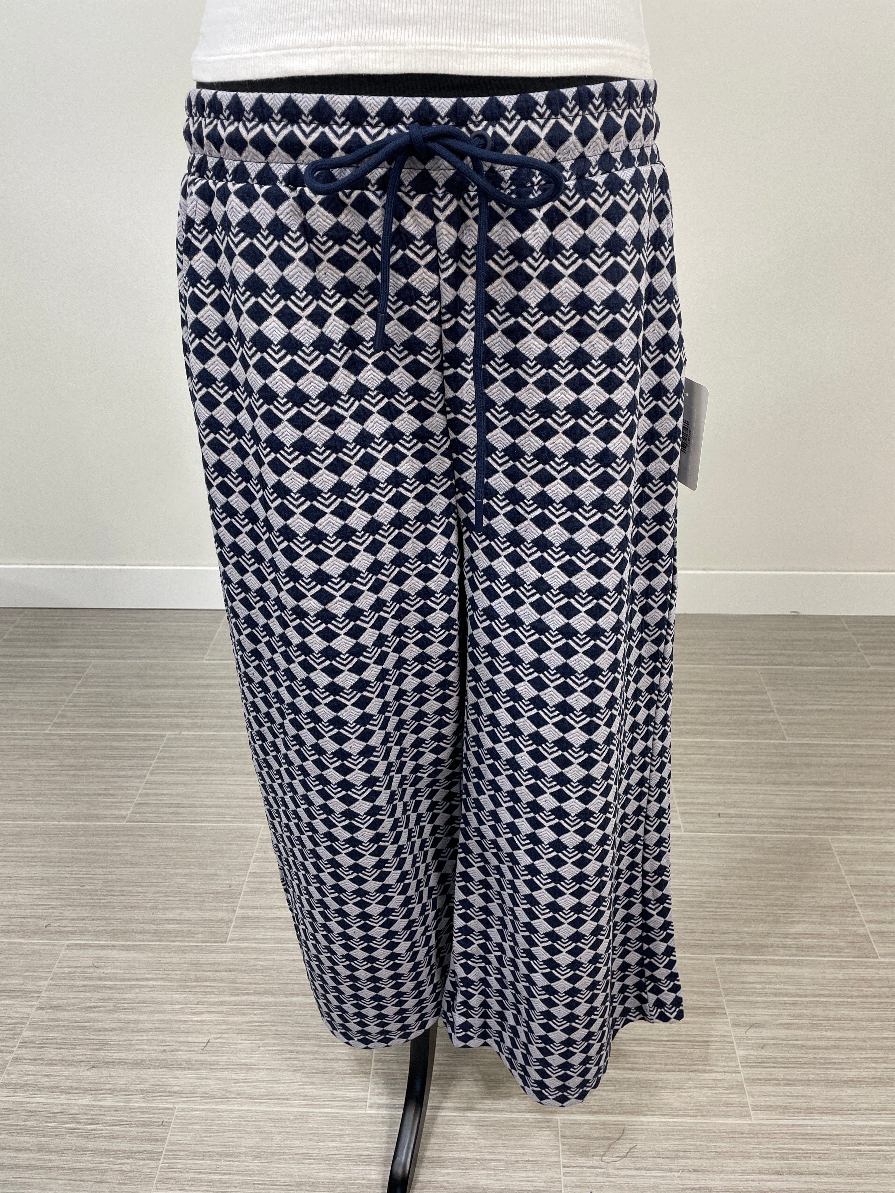 Navy Geo Square Texture Cropped Pants