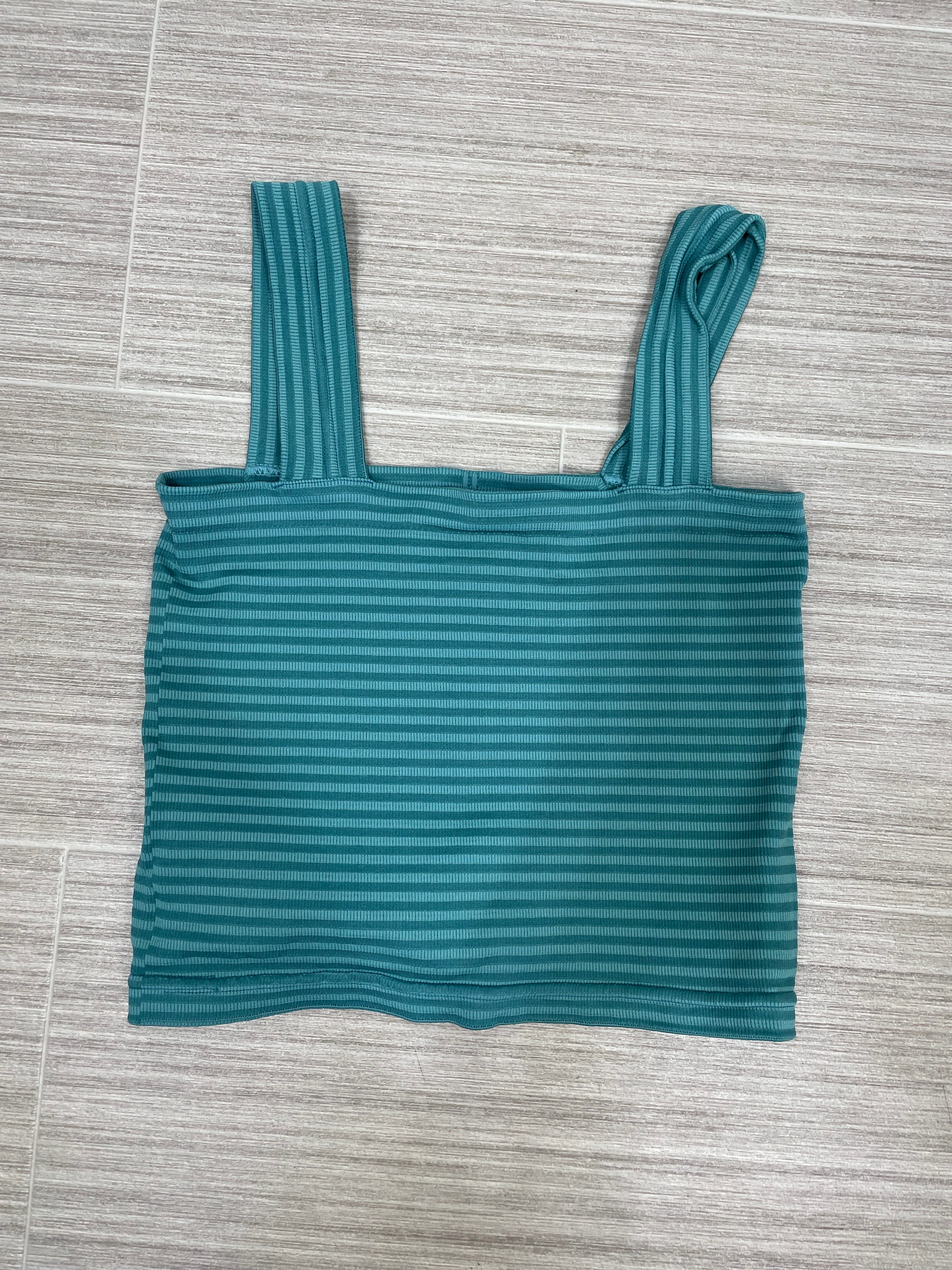 Dusty Teal Striped Square Crop Top