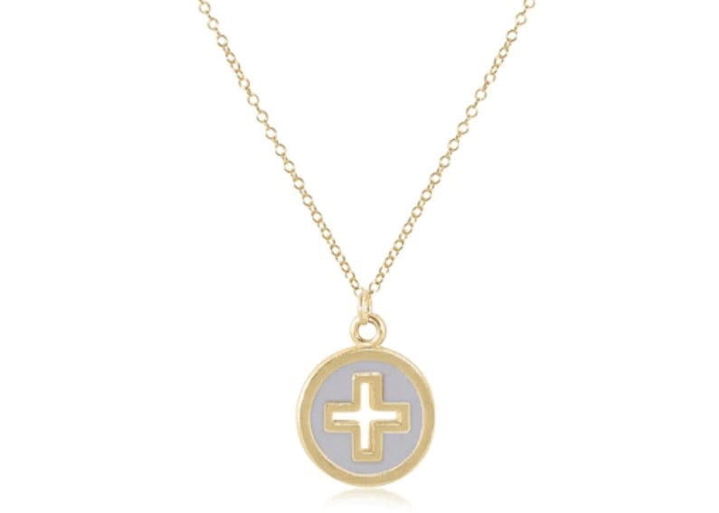 16" Necklace Gold - Signature Cross Gold Disc - Off White