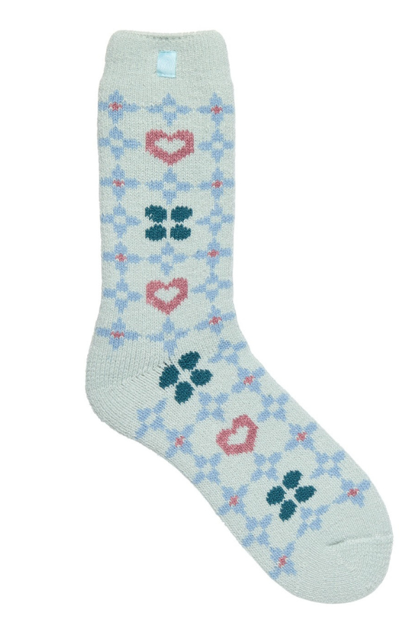 PE Women's Grey & Pink Heart Fair Isle Thermal Sock