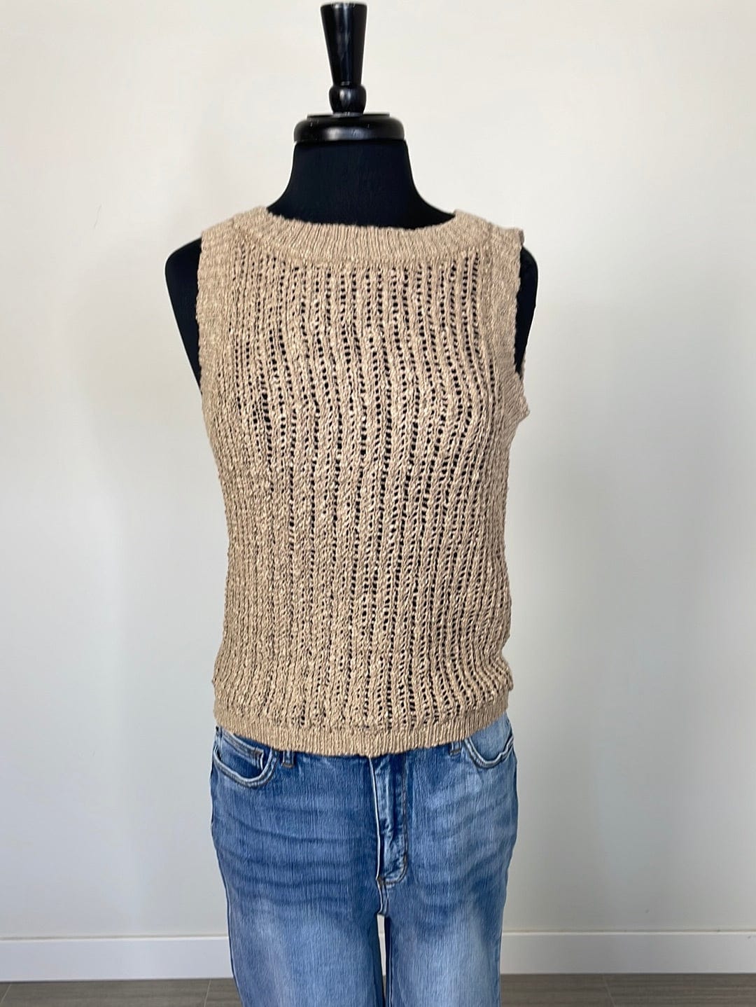 Taupe Crochet Knit Sleeveless Top
