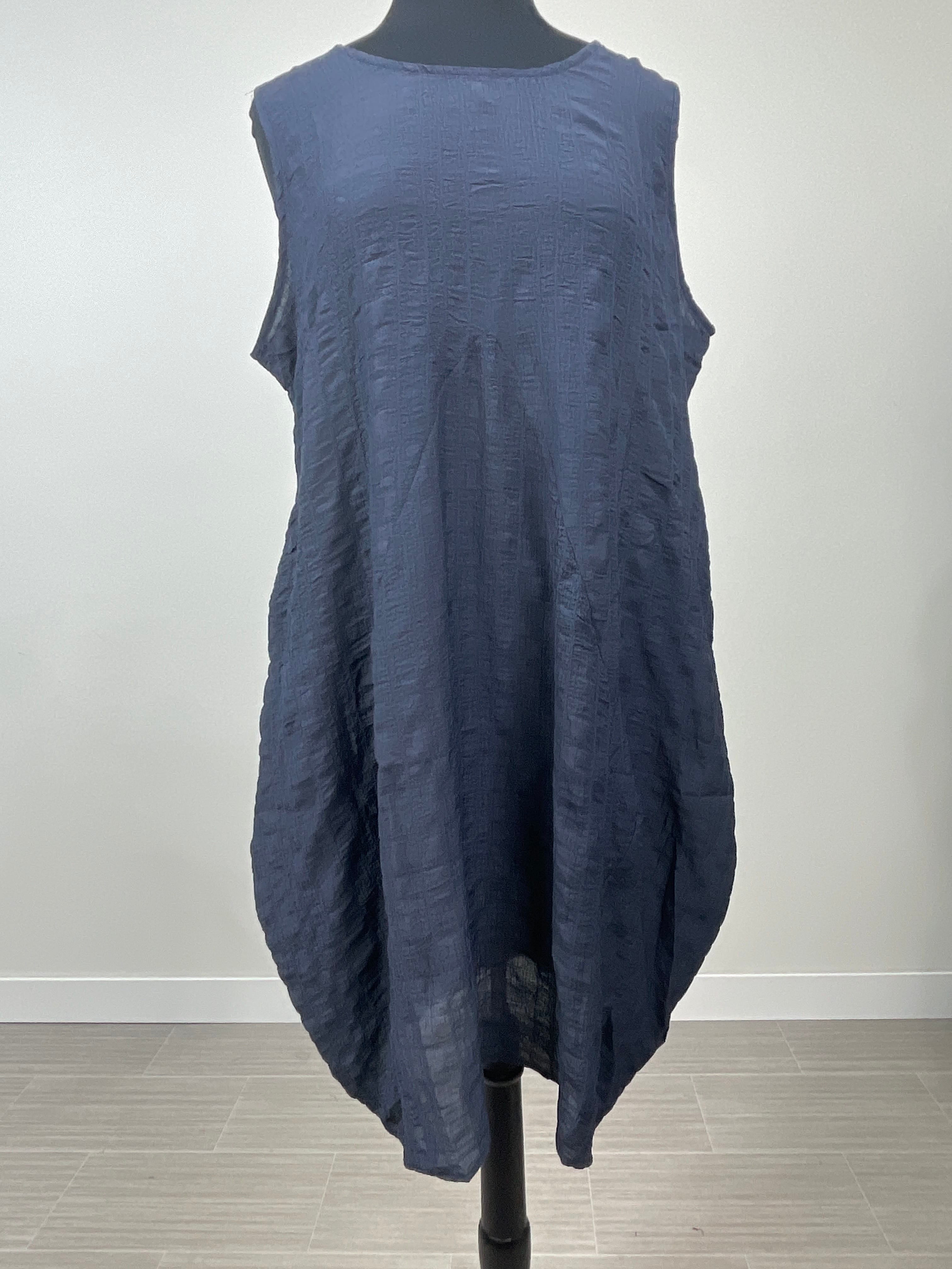 Navy Textured Sleeveless Dress