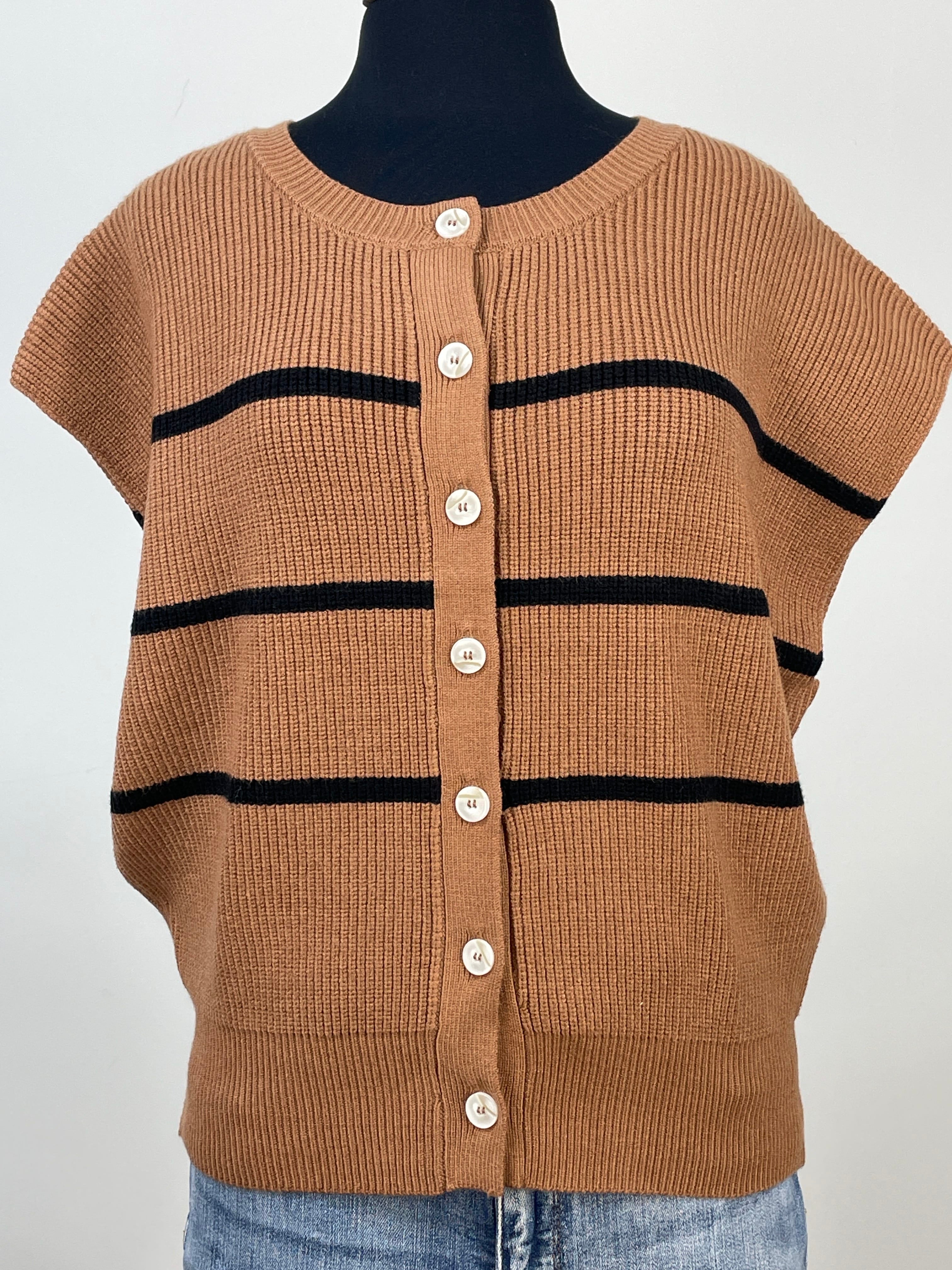 Deep Camel Striped Viscose Sweater Vest