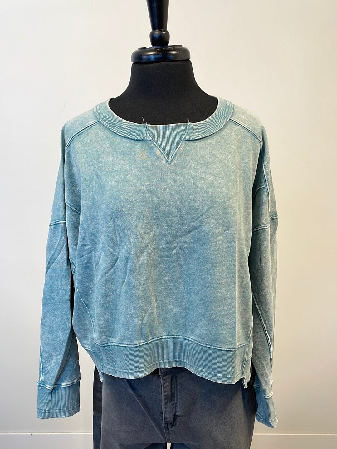 Ash Blue Acid Wash Terry Pullover