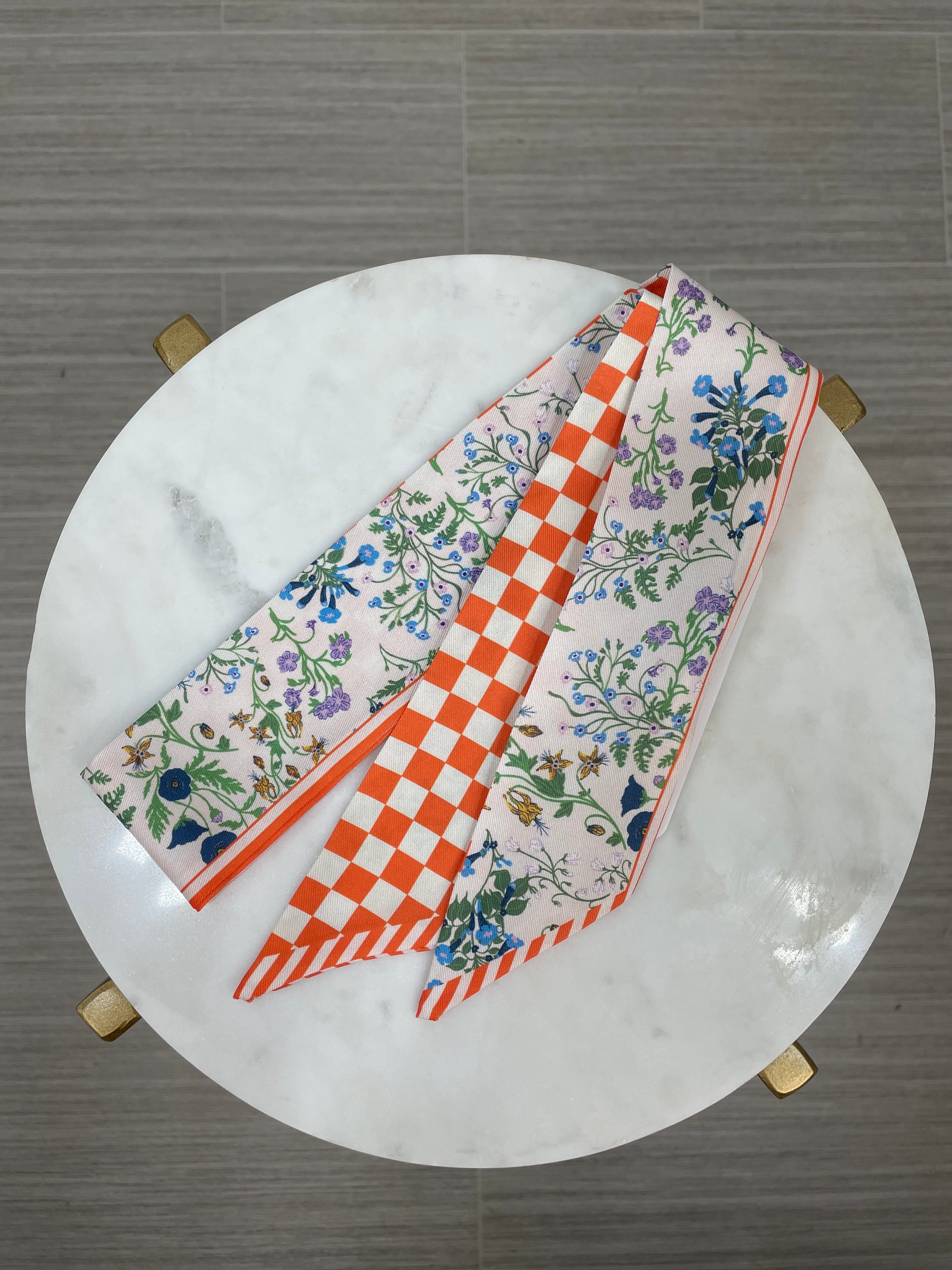 Orange & Blue Floral Skinny Scarf