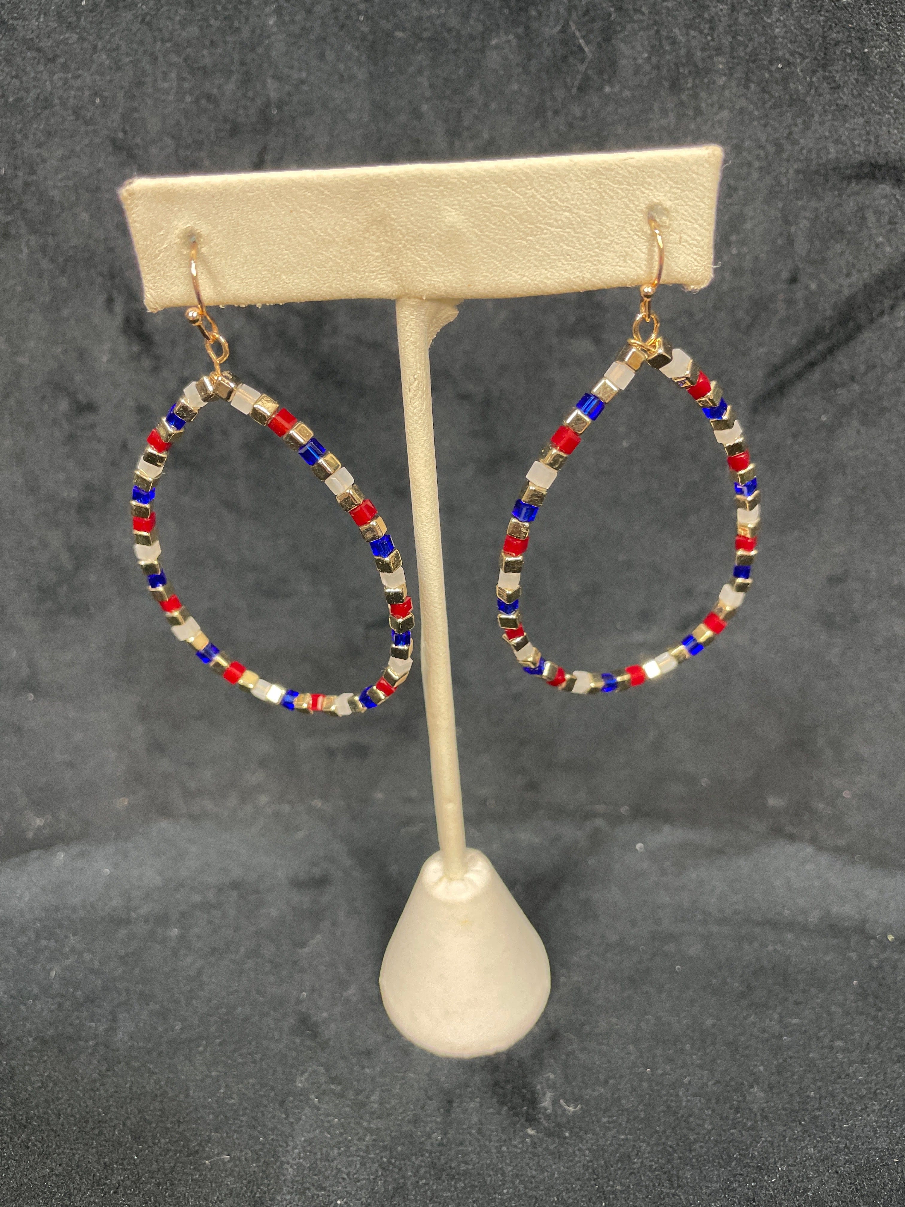 Red, White & Blue Beaded Teardrop Earrings
