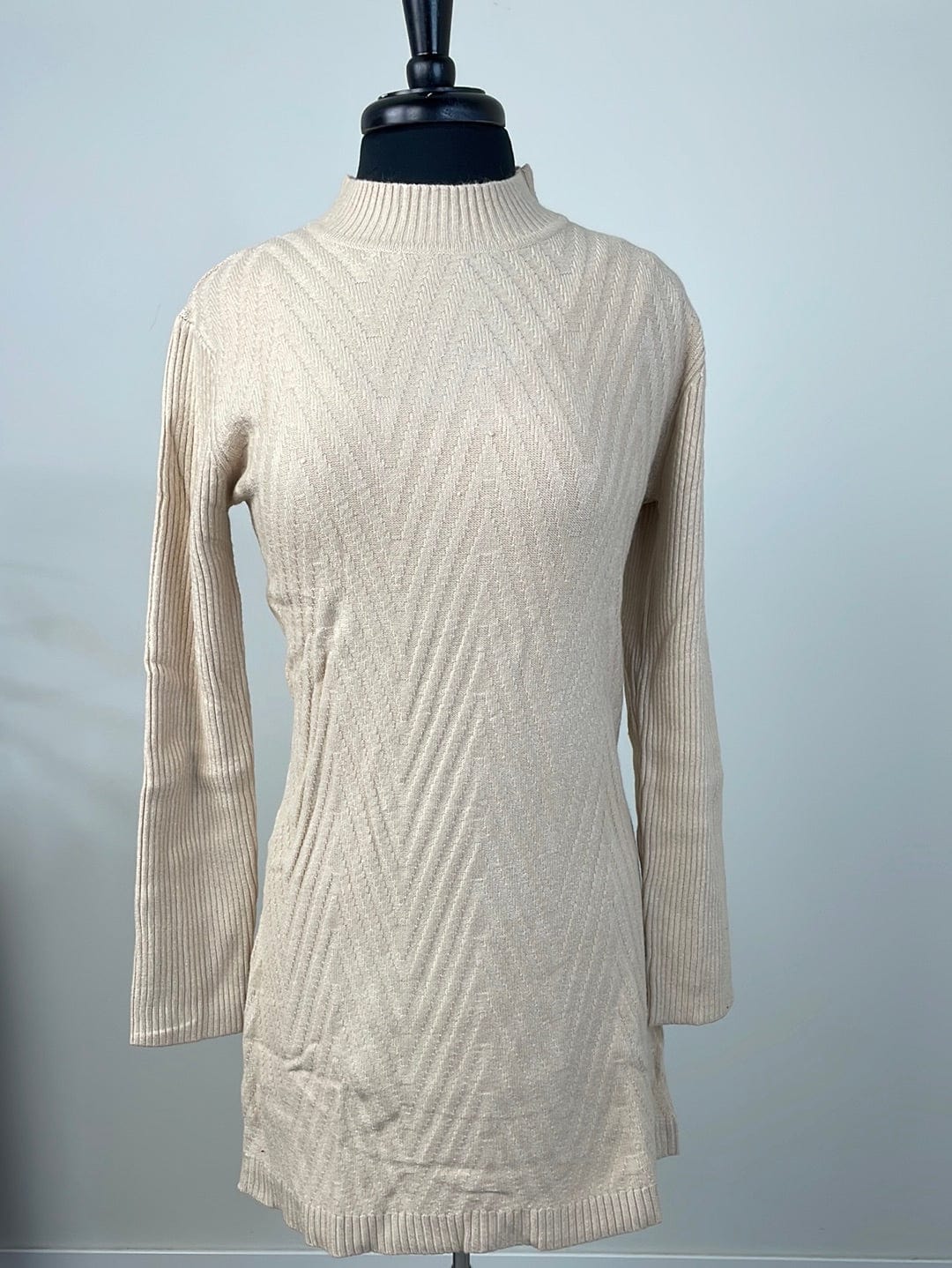 Sand Chevron Design Knit Sweater Dress