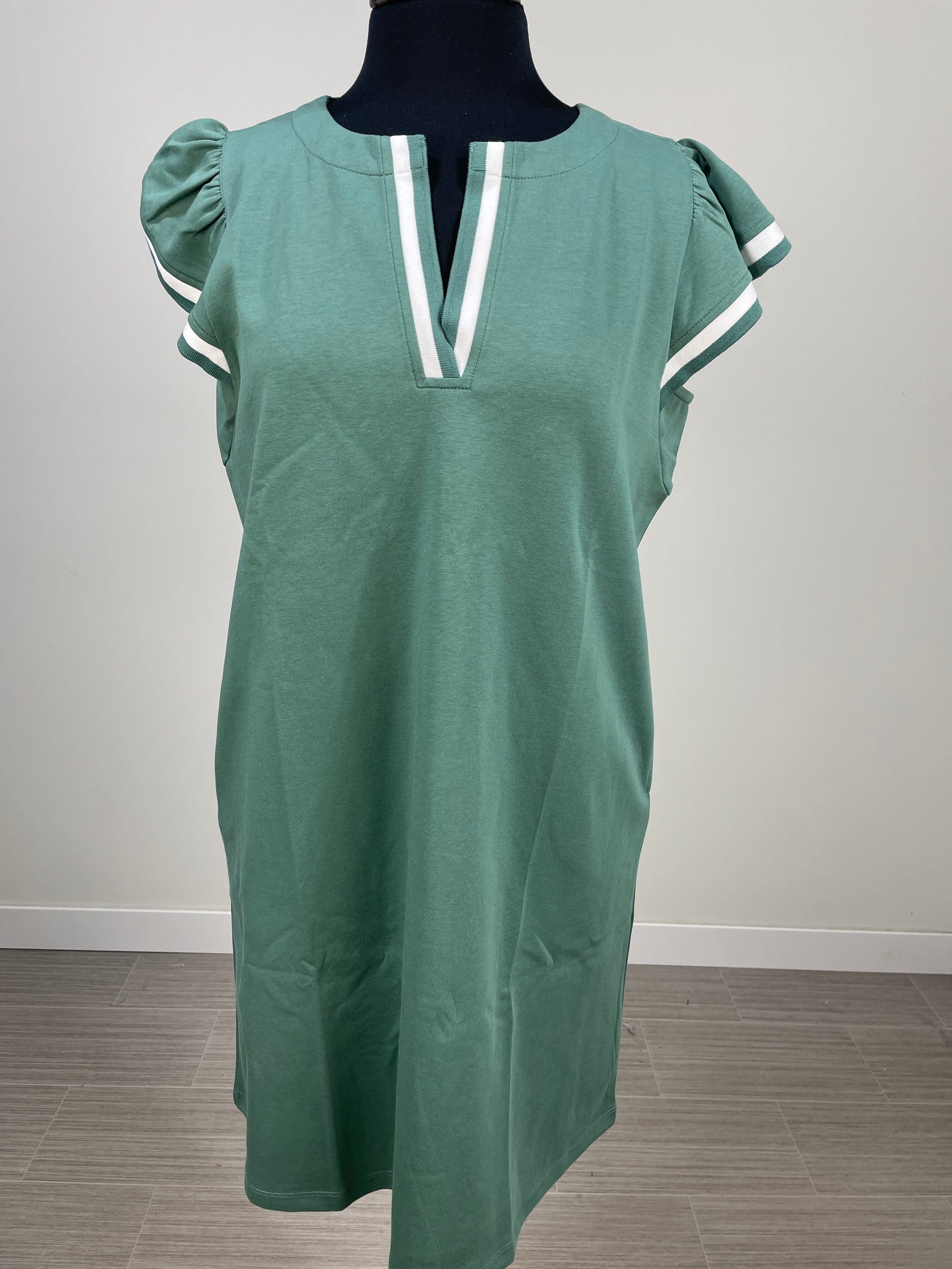 Light Olive Ruffle Sleeve Scuba Dress