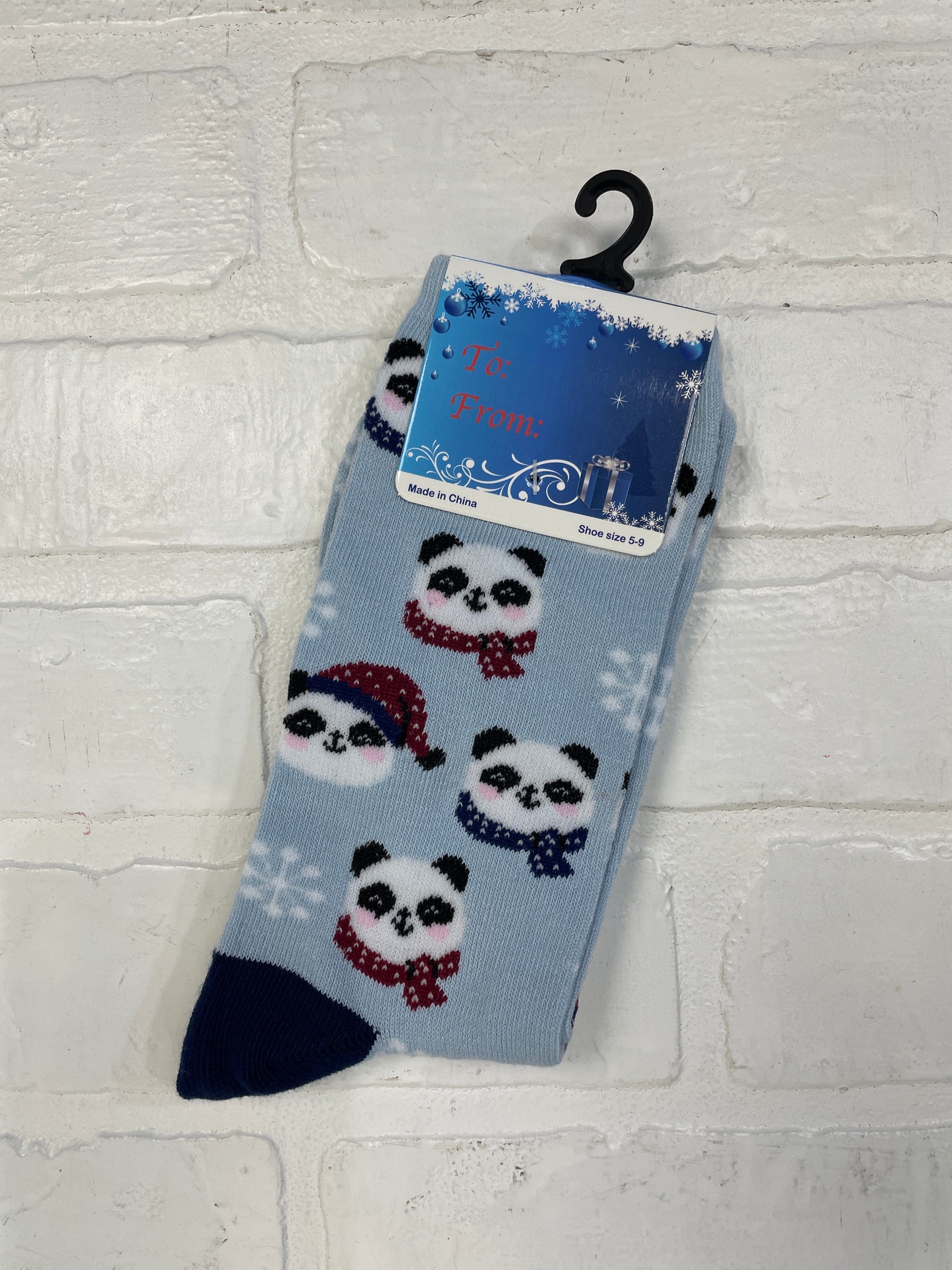 Panda Holiday Blue Socks