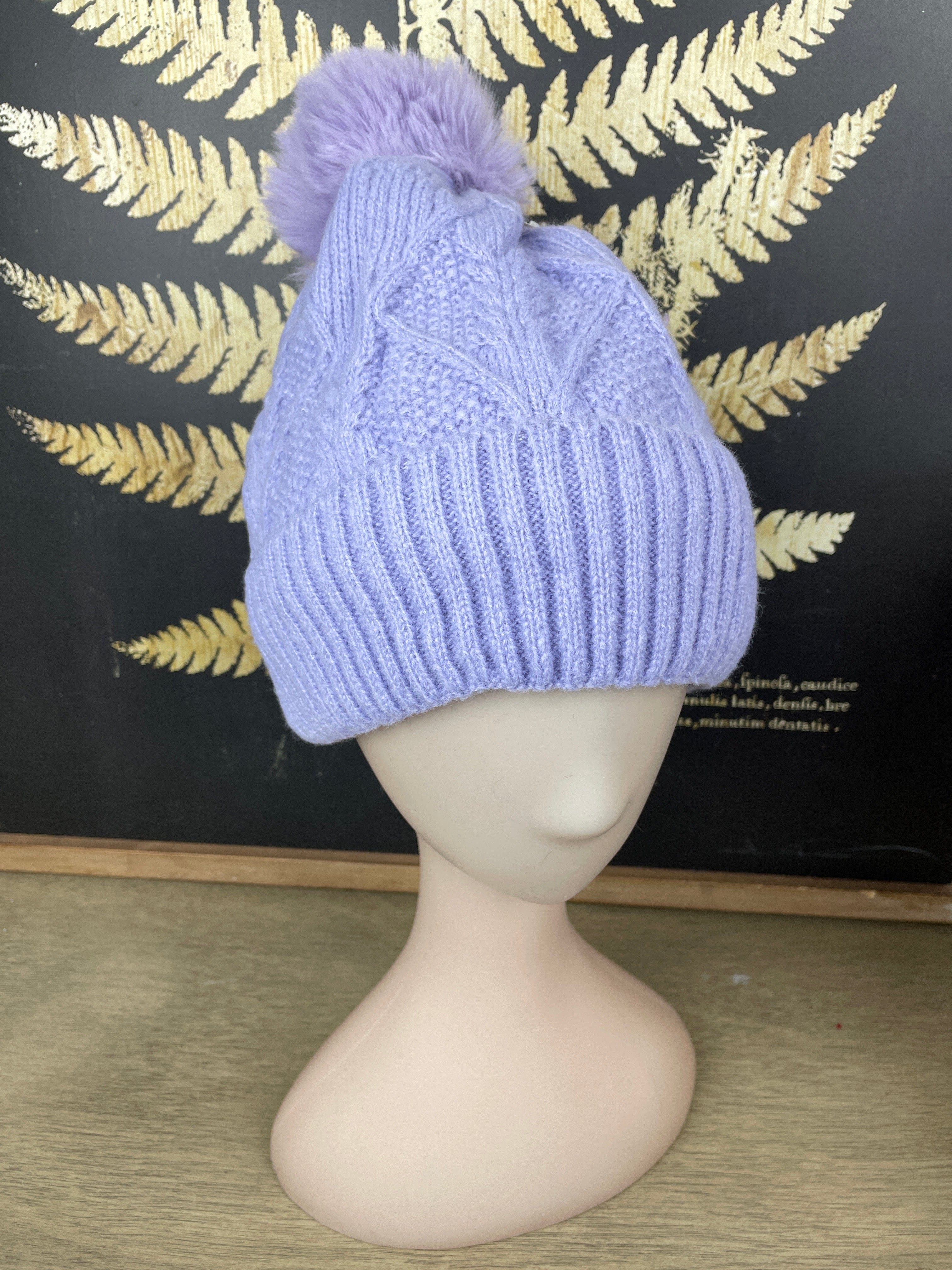 Lilac Knit Texture Lined Hat