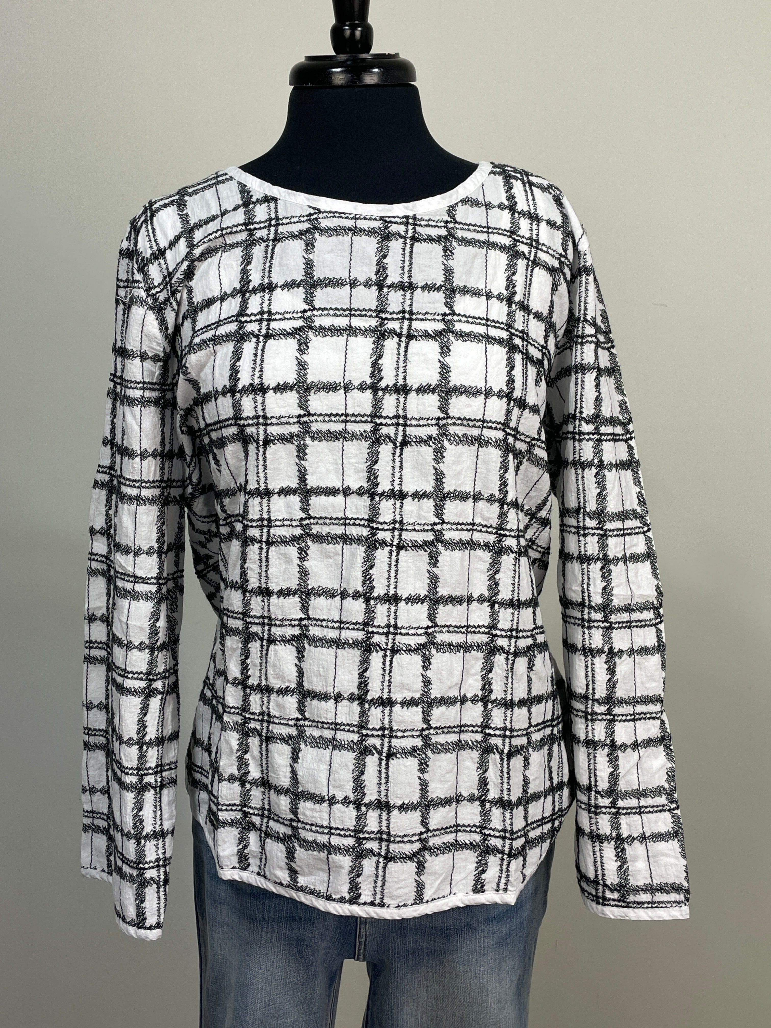 White & Black Embordered Detail Top