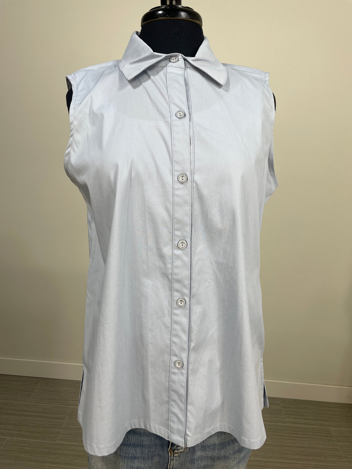 Light Blue Collared Sleeveless Blouse