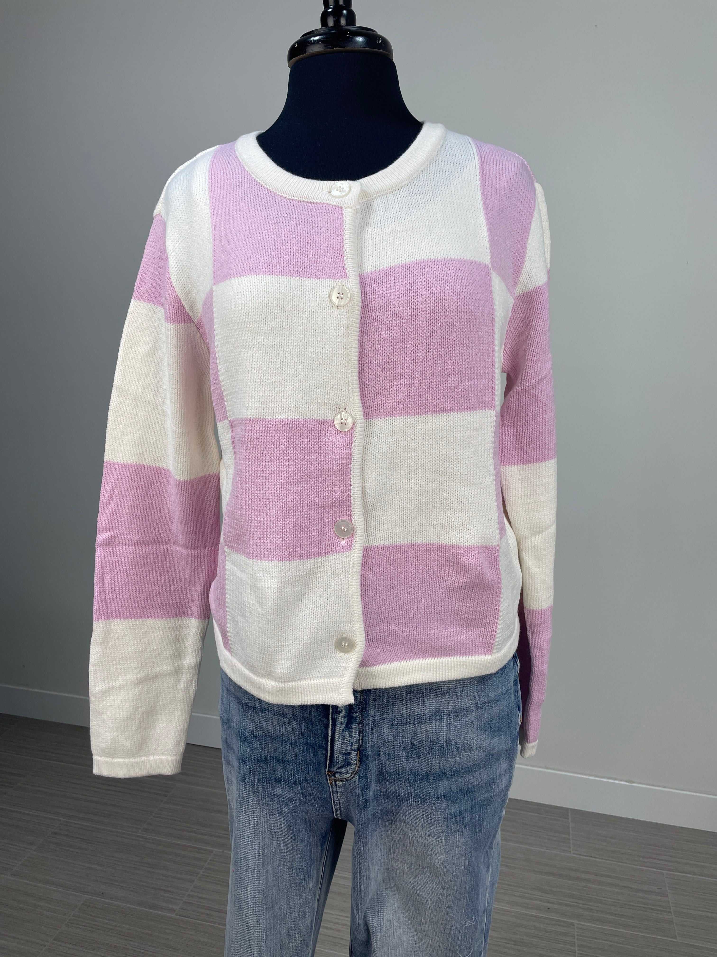 Orchid Pink Check Cardigan