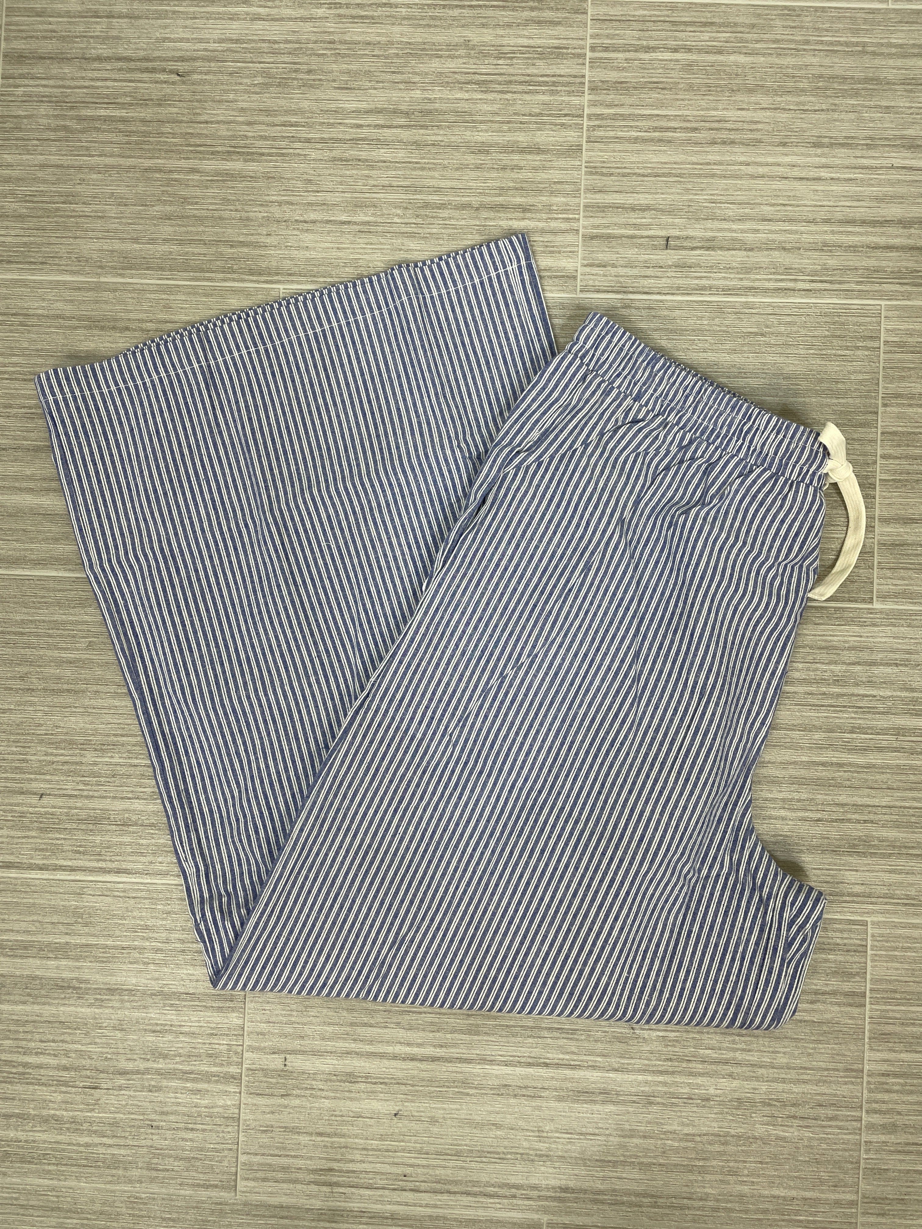 Denim Blue Pinstripe Wide Leg Pants