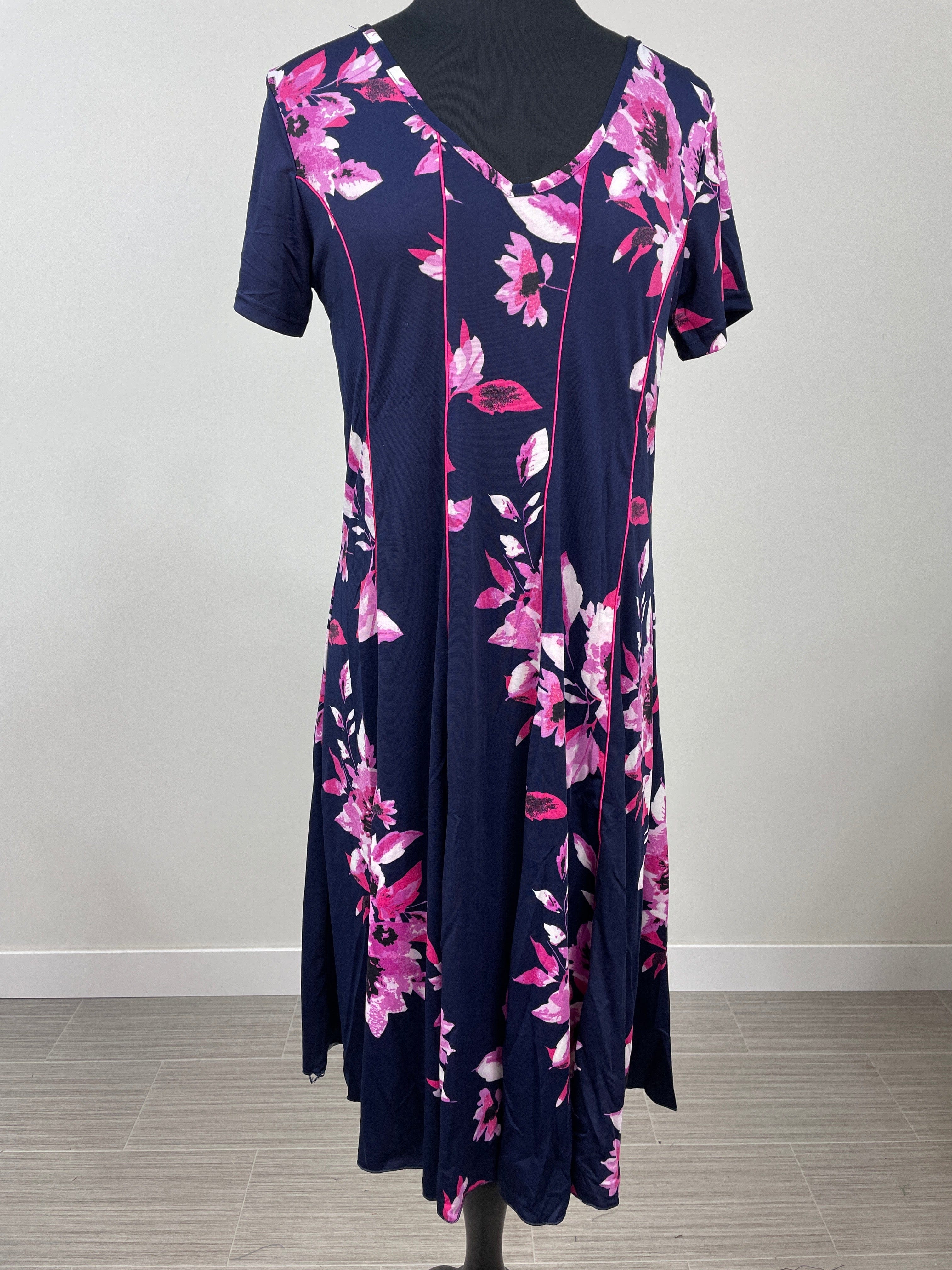 Navy & Pink Floral Fit & Flare Dress