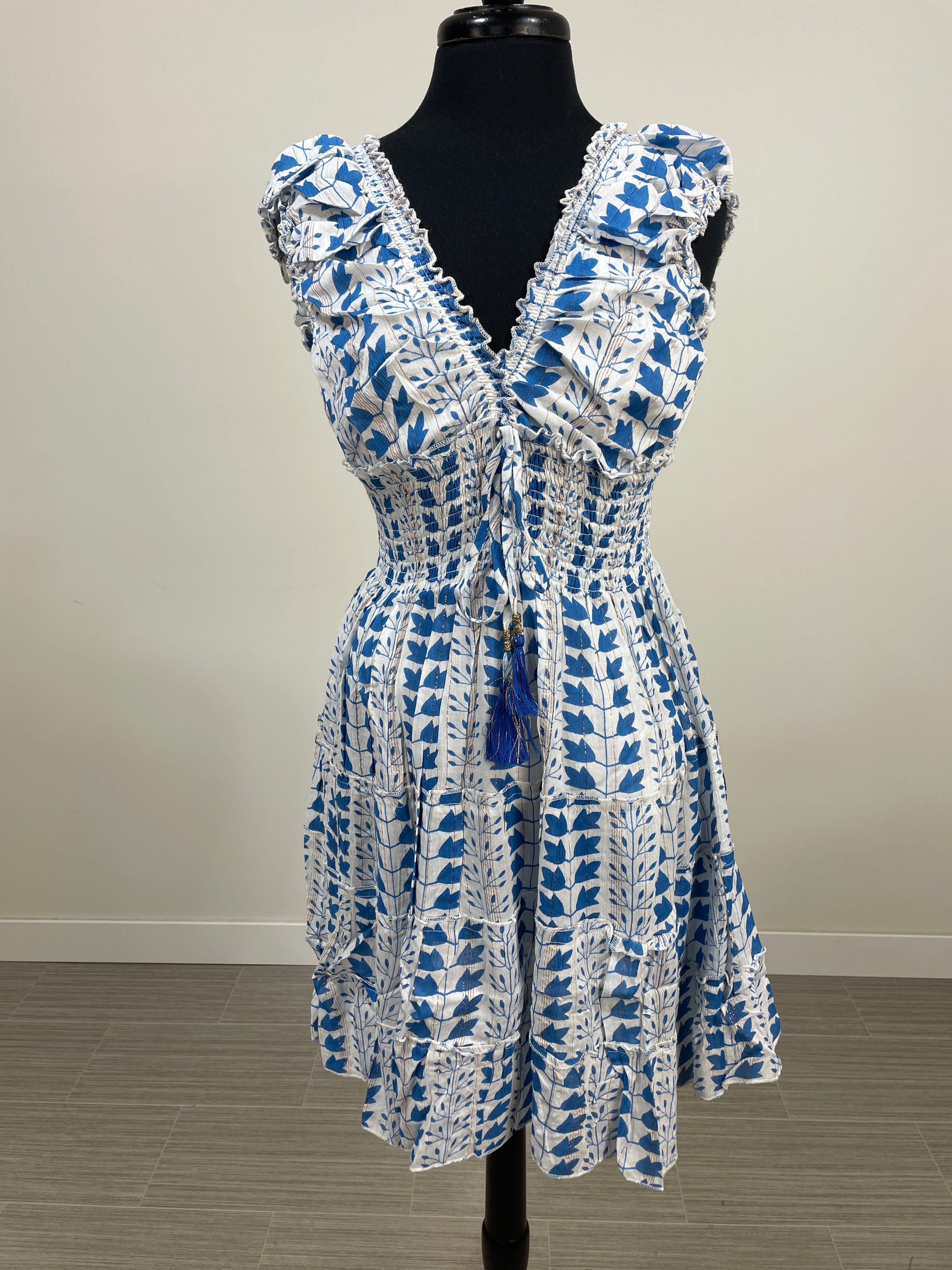 Royal Floral Cap Sleeve Dress