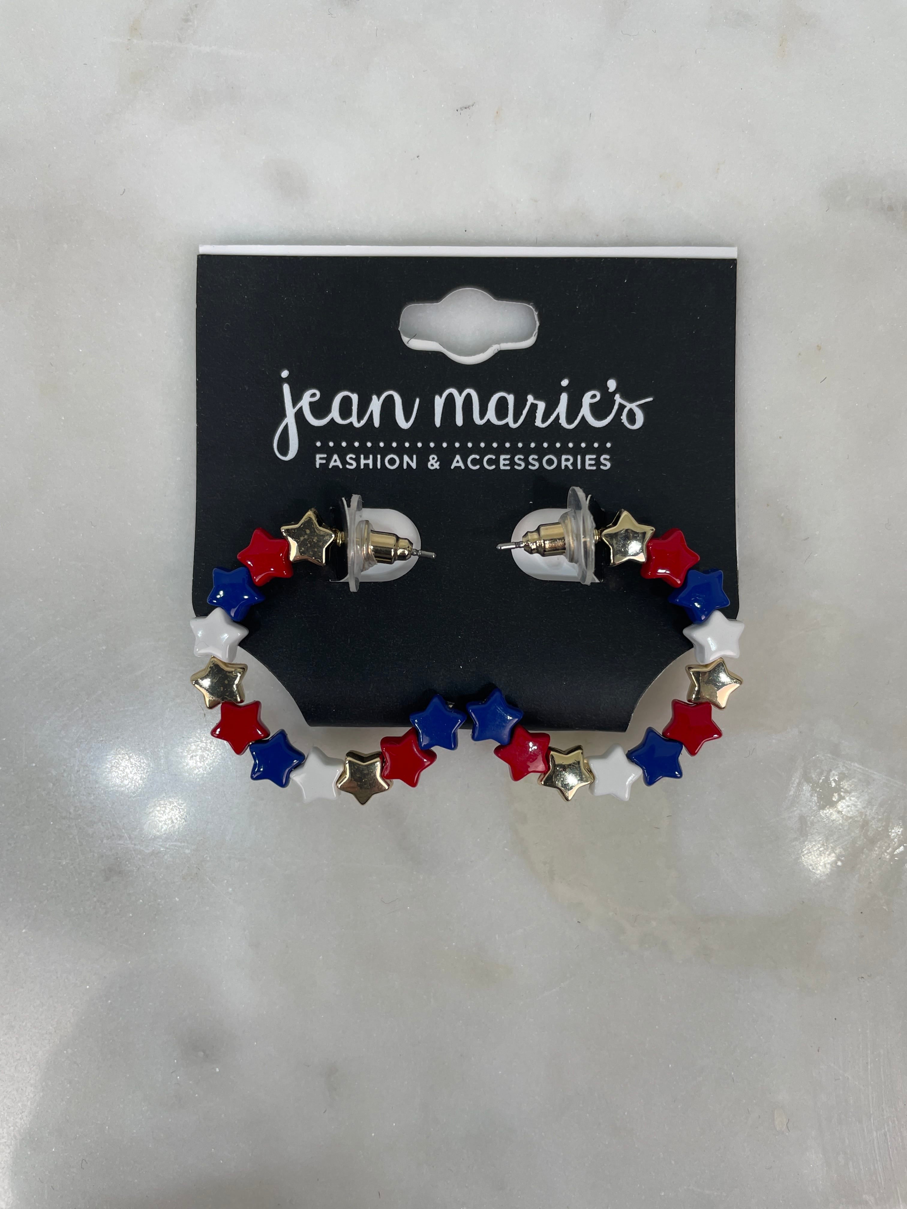 Red, White & Blue Star Hoop Earrings