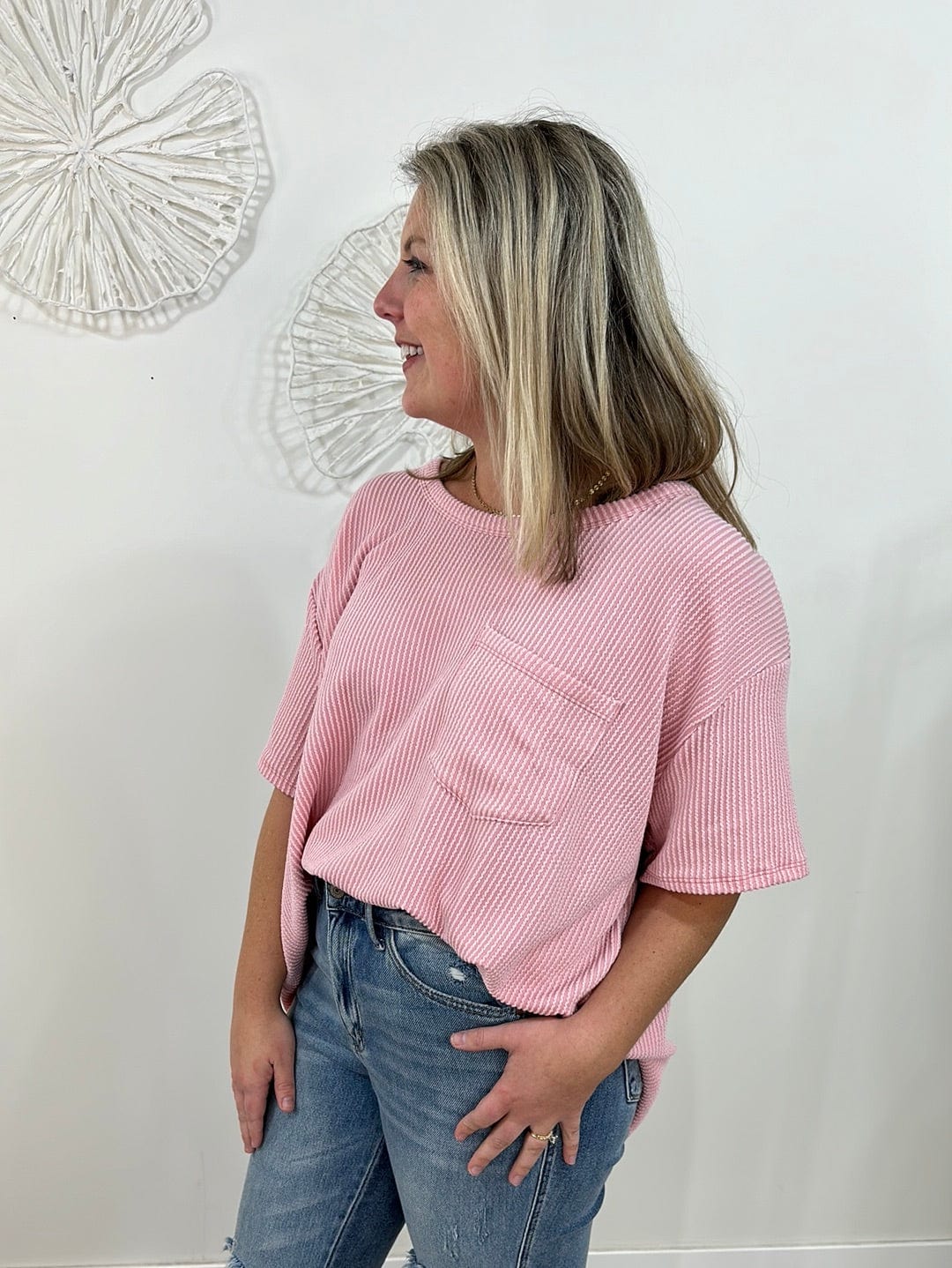 Blush Ribbed Shortsleeve Top