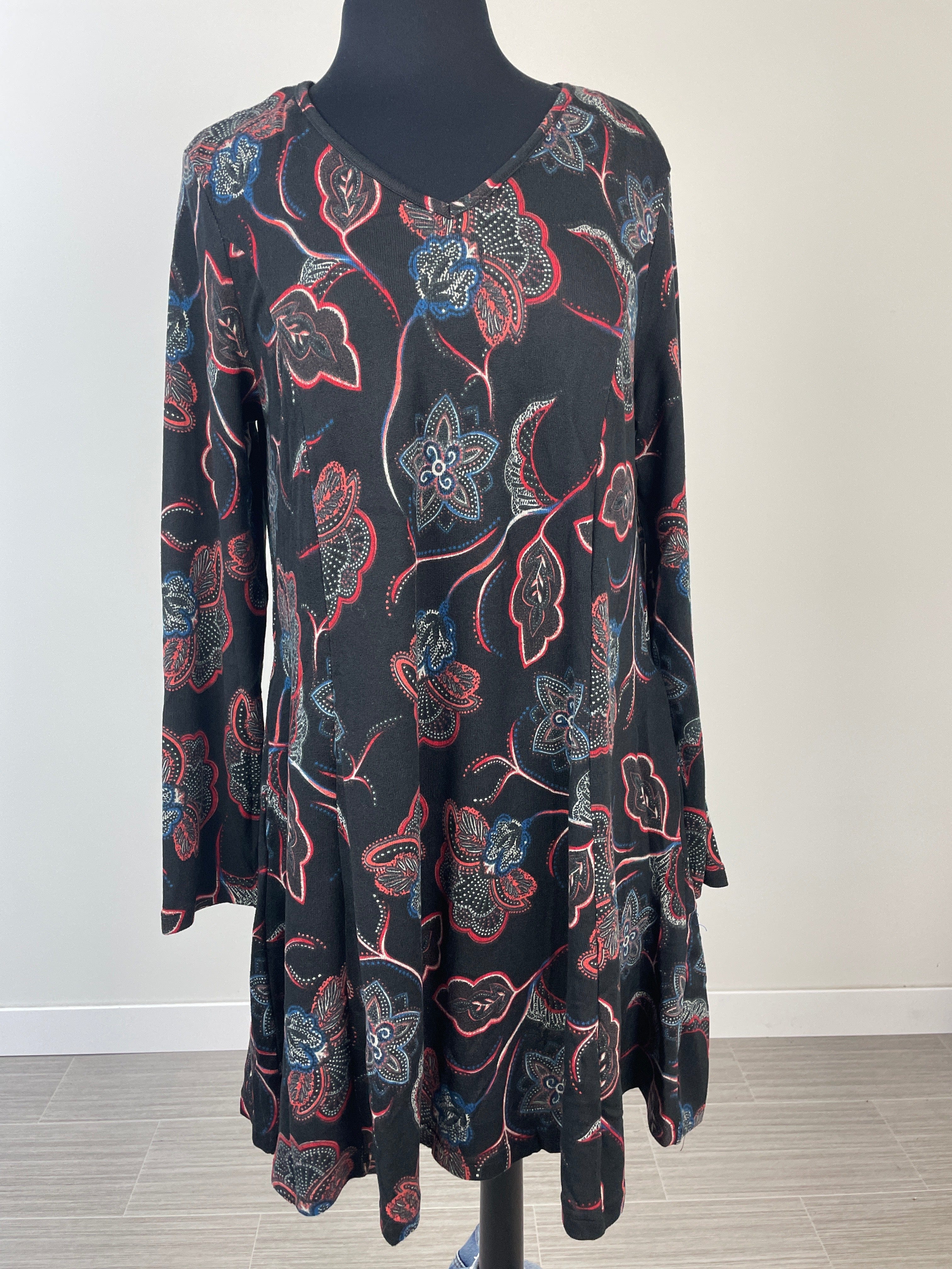 Black Floral Sweater Dress