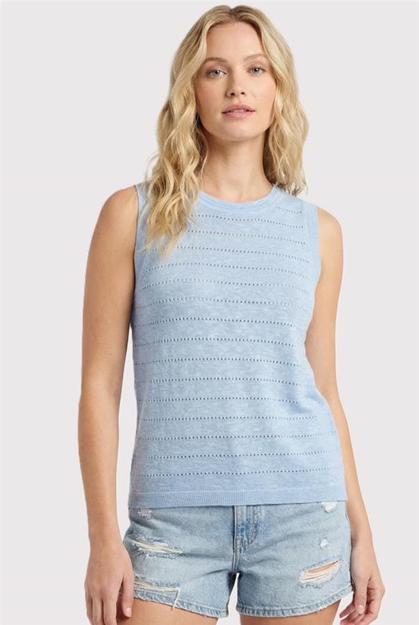 Chambray Pointelle Stripe Sleeveless Sweater