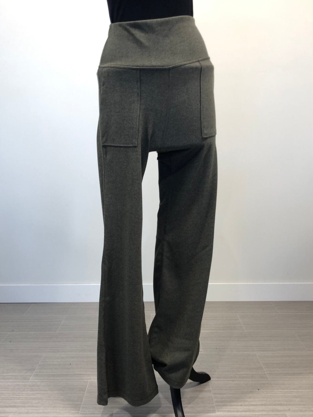 Olive Ribbed Brushed Bell Bottom Pant