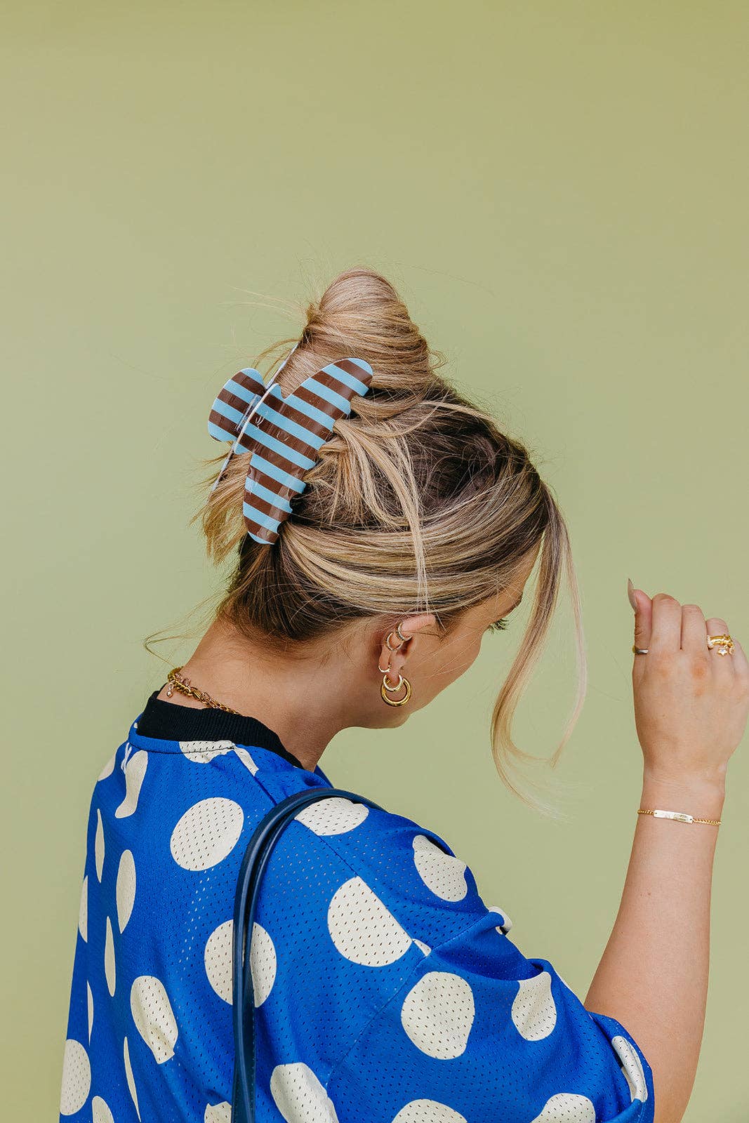 POLKA DOT & STRIPED OVERSIZED CLAWS: BROWN AND BLUE POLKA DOT
