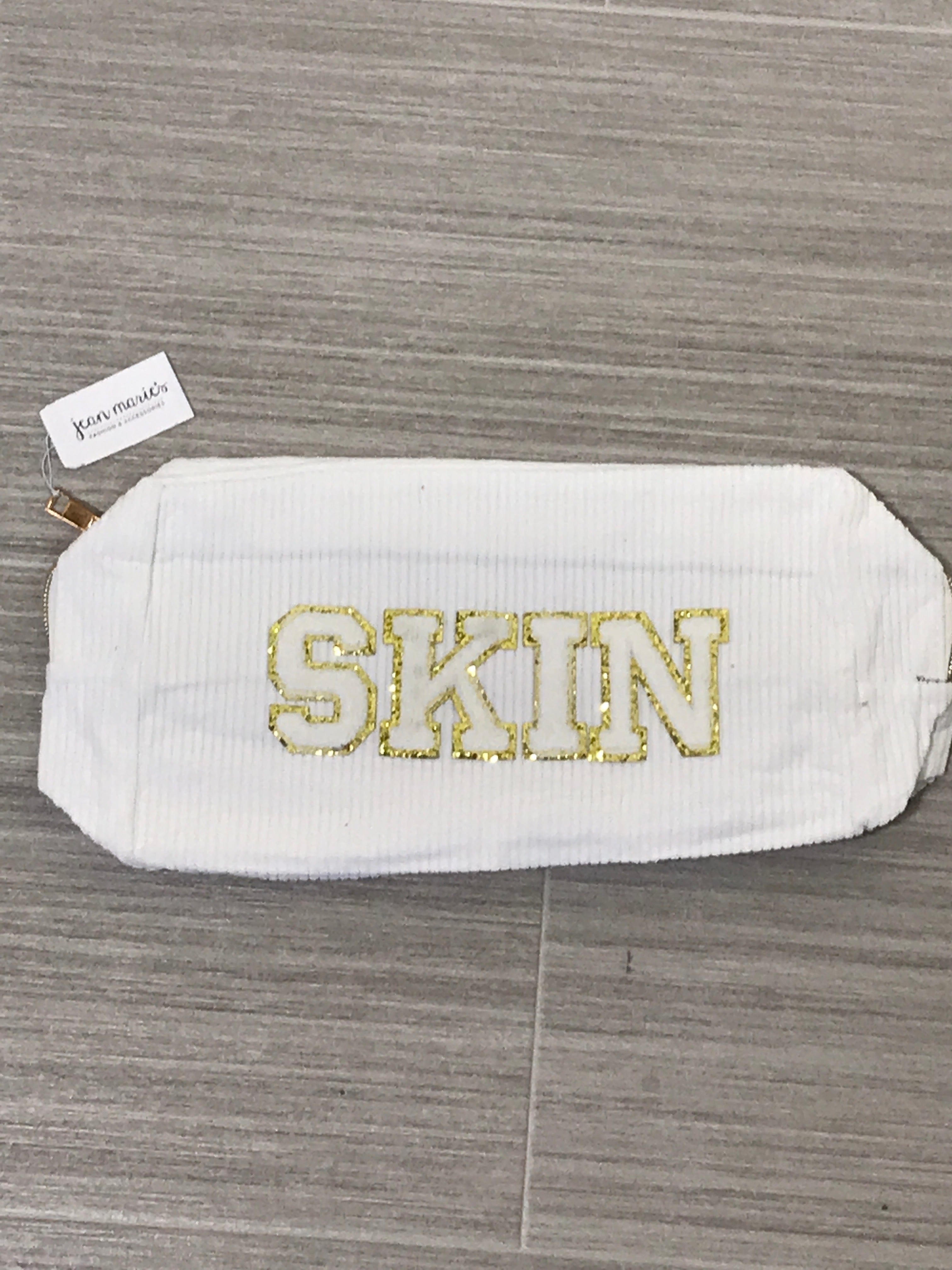 Ivory Letter Patch Corduroy Cosmetic Bag