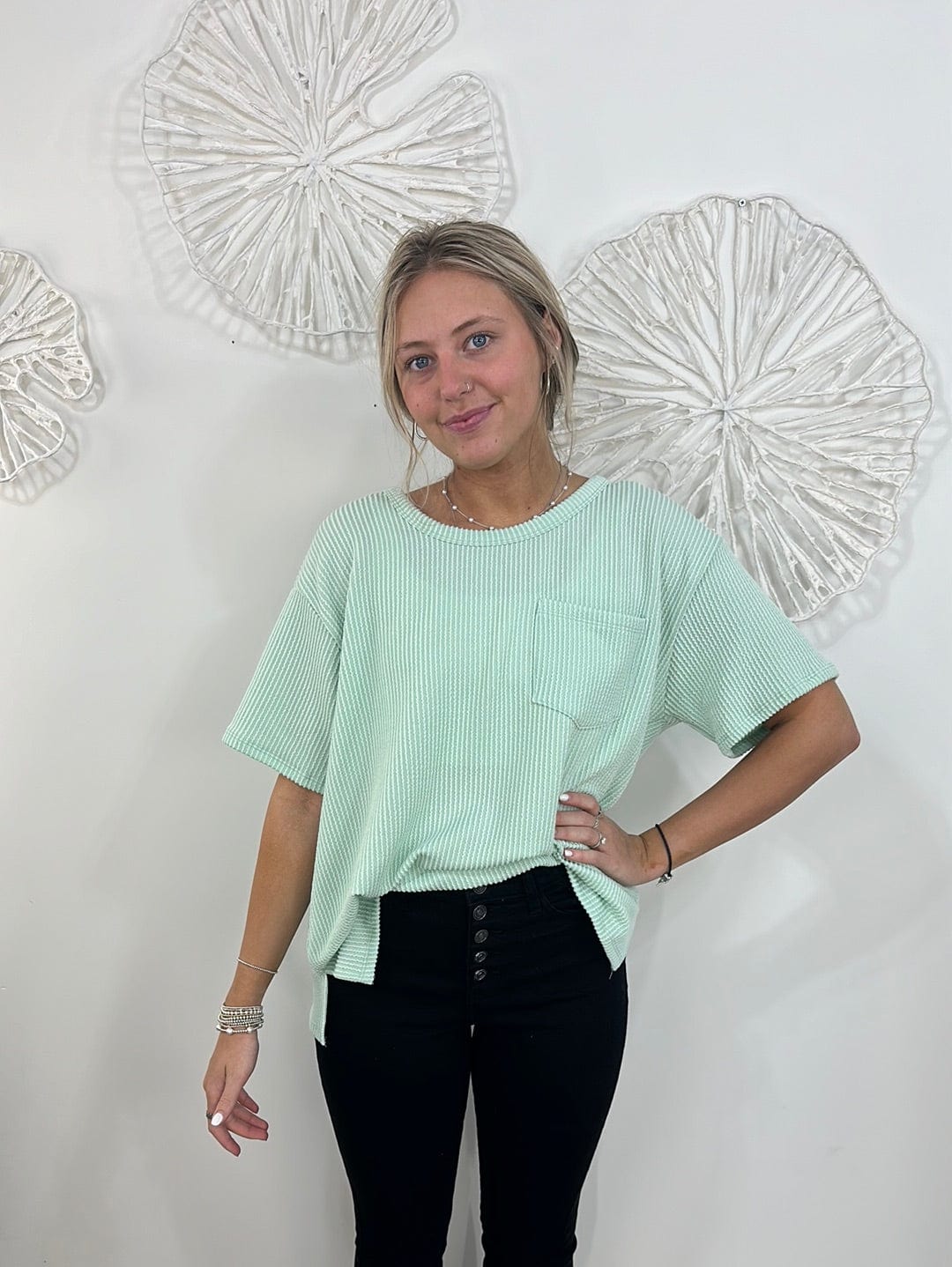 Mint Ribbed Shortsleeve Top