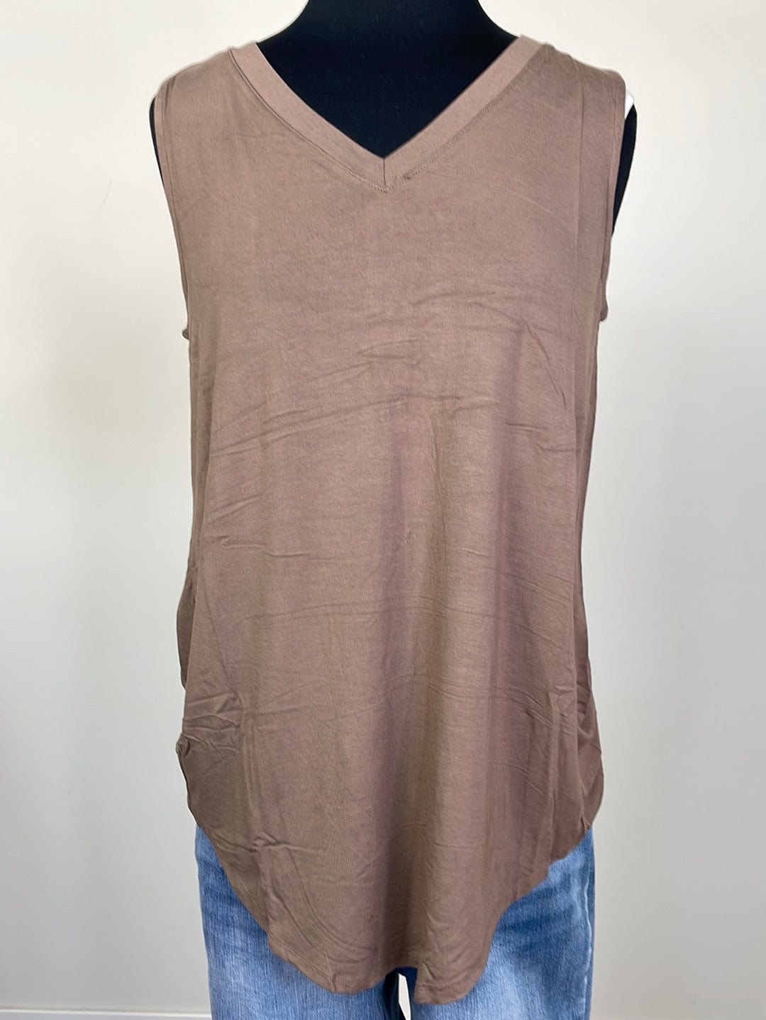 Mocha Luxe VNeck Sleeveless Top