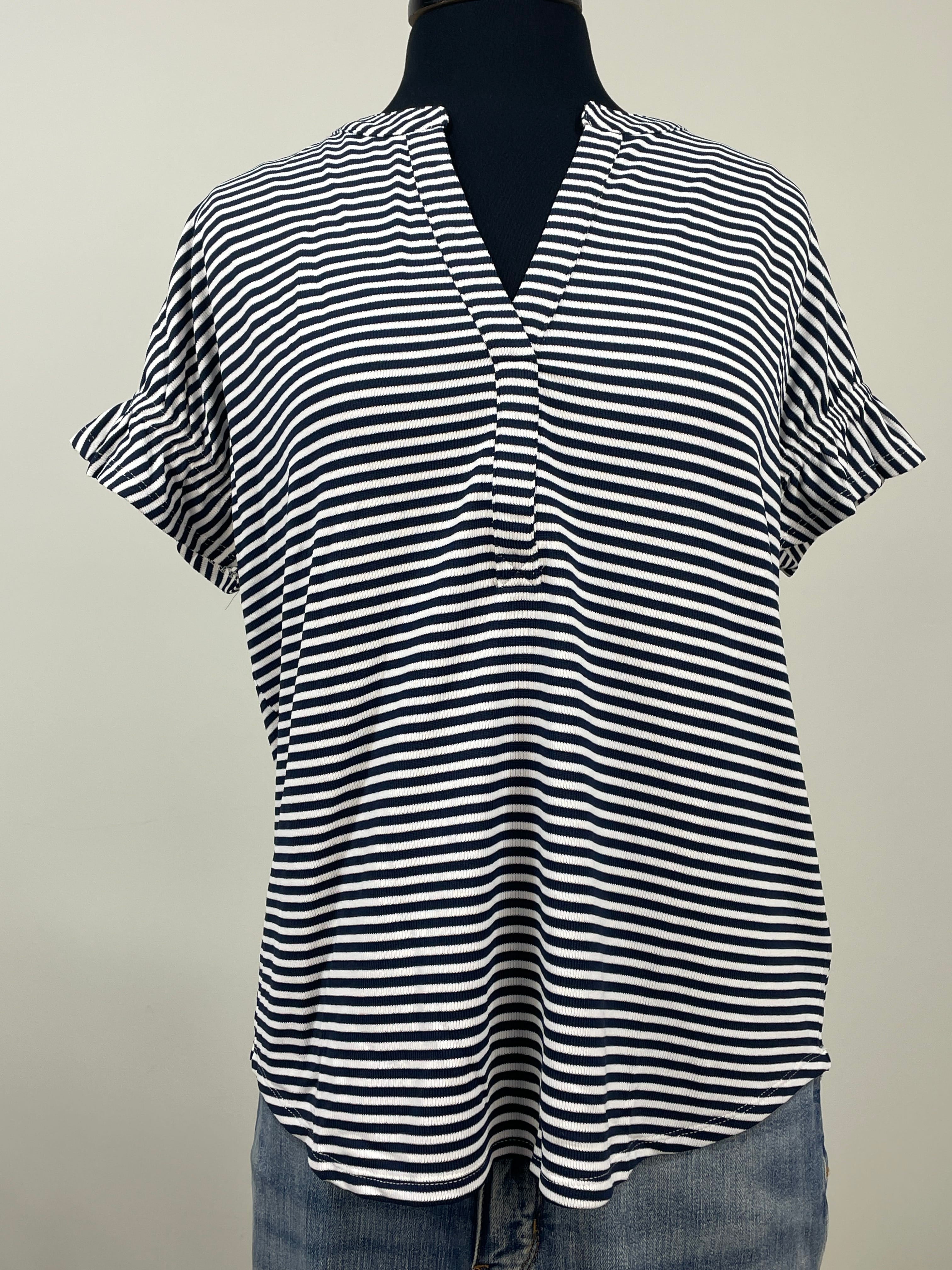Navy Stripe Smock Detail Top
