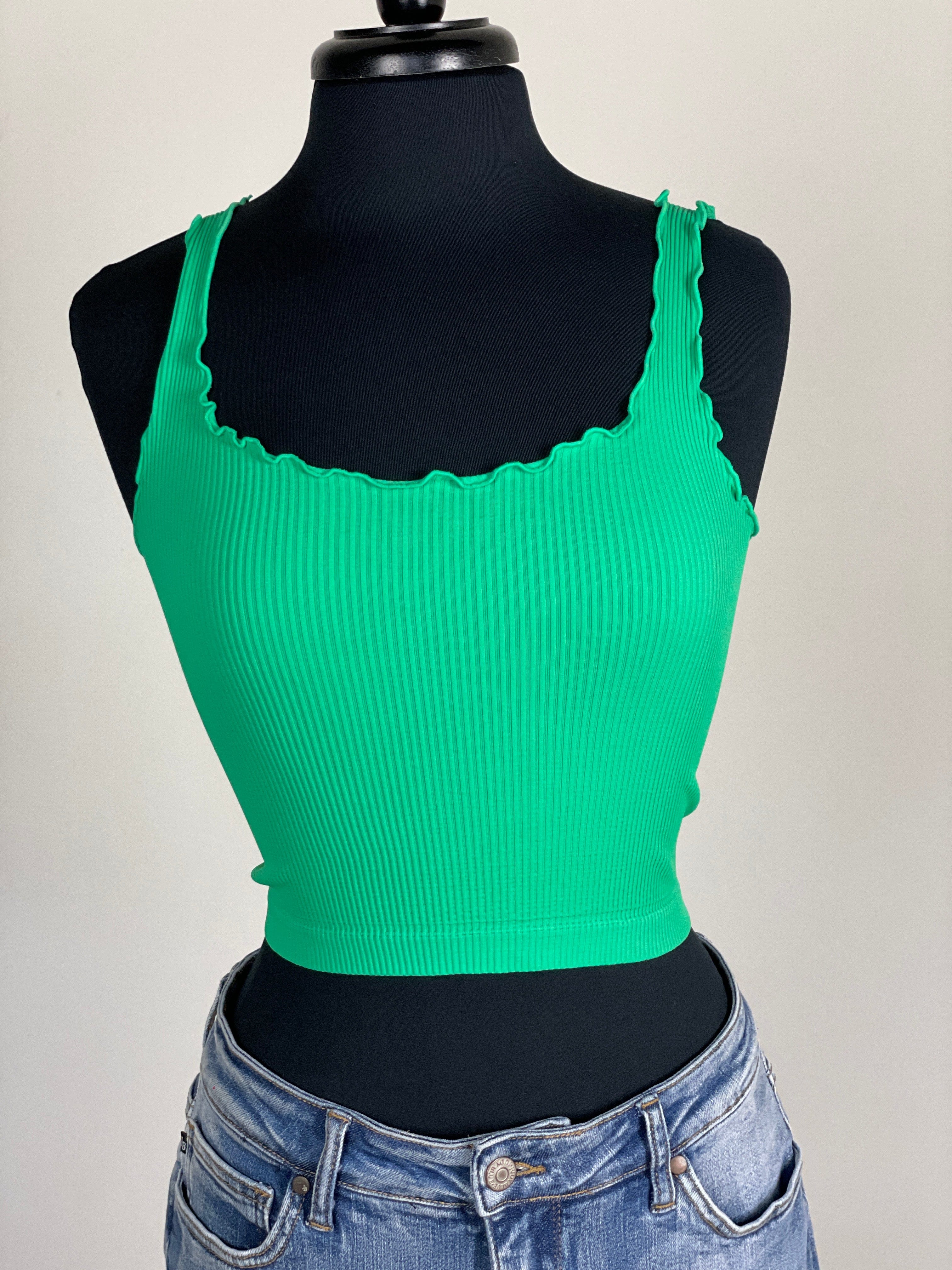 Vivid Green Lettuce Edge Crop Top
