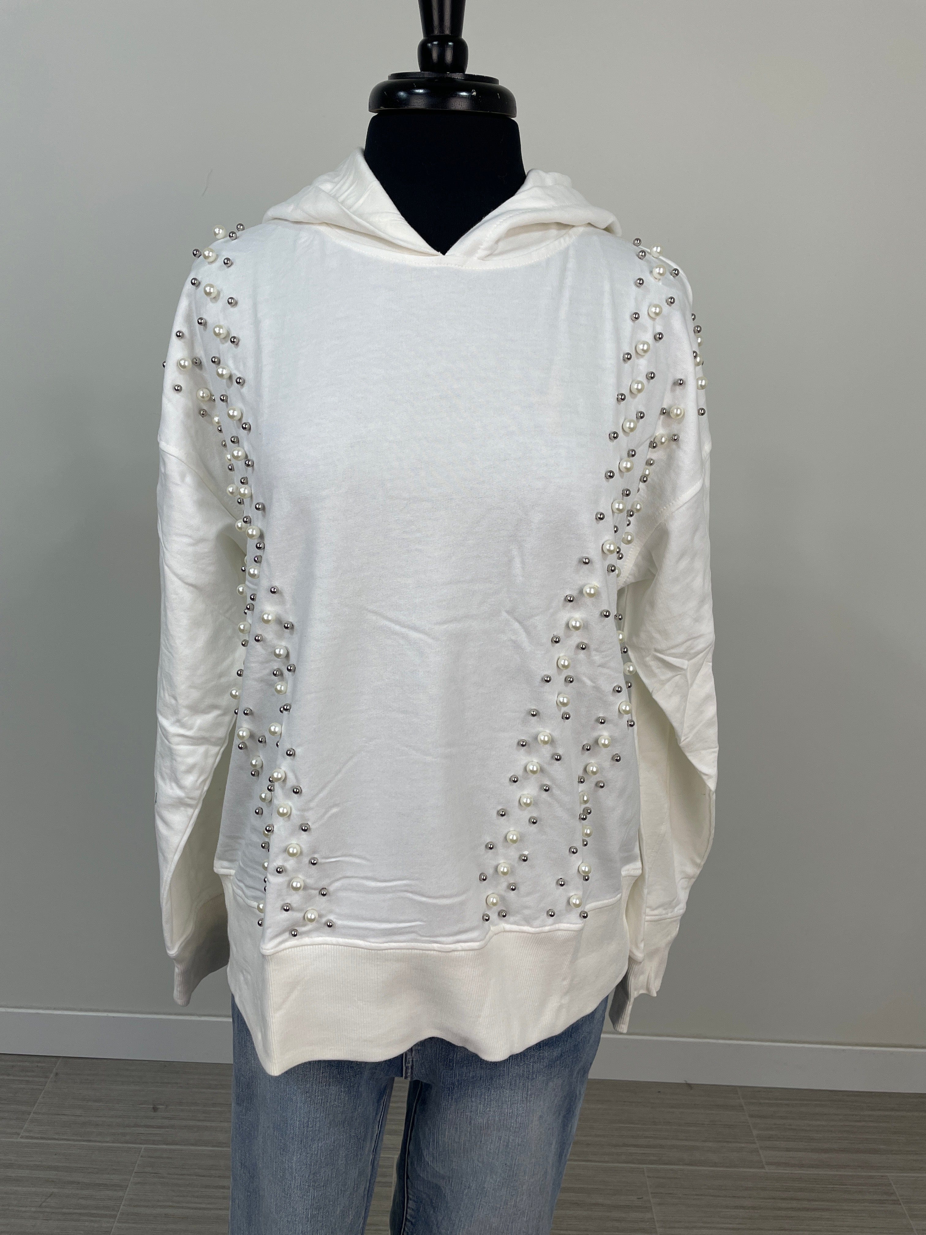 Ivory Pearl Detailed Hooded Sweater
