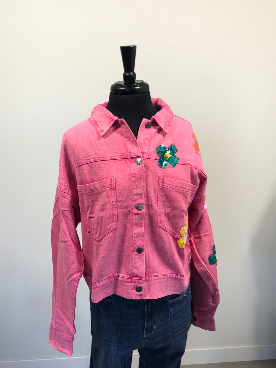 Fuchsia Washed Cropped Jacket