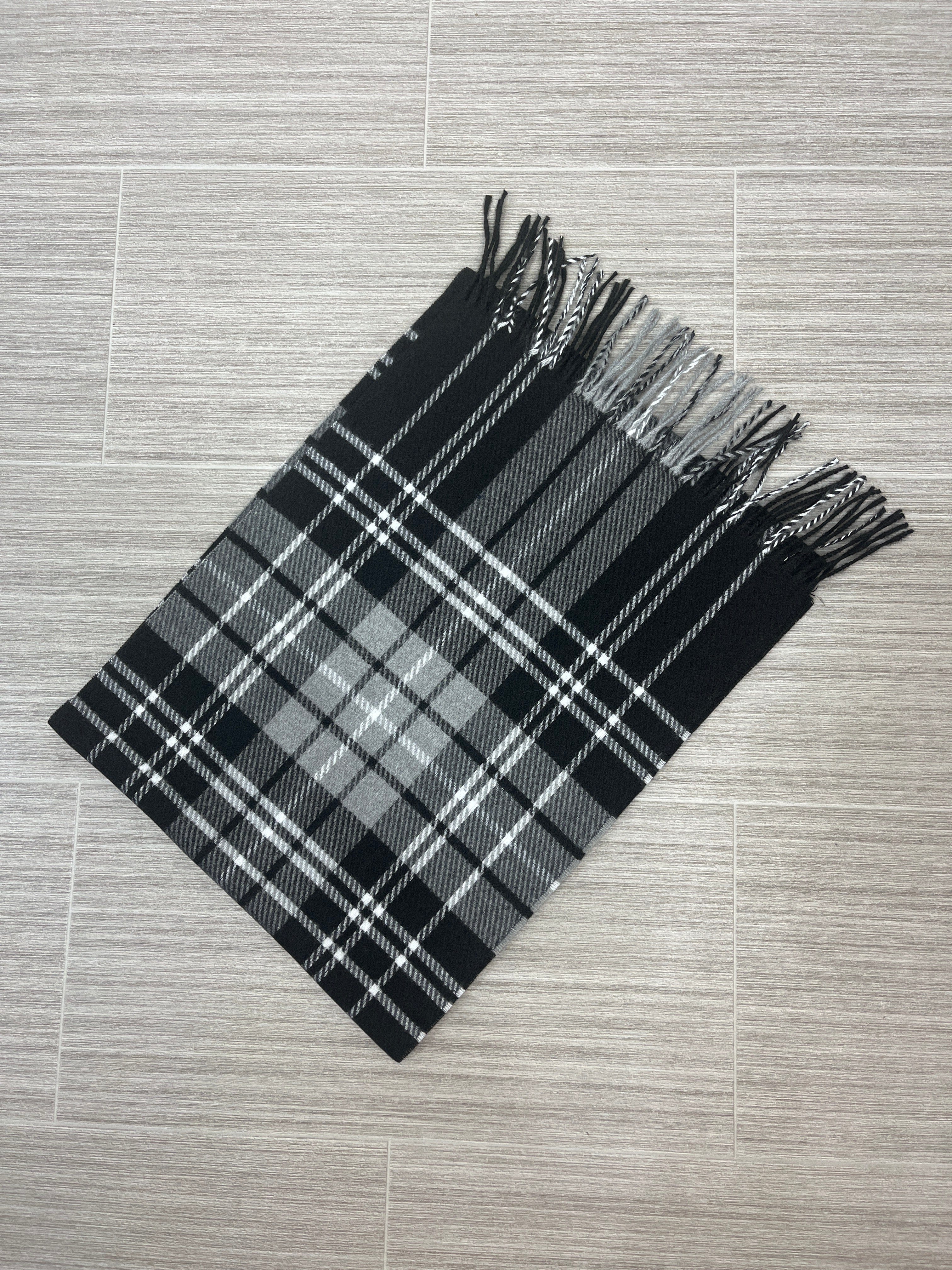 Black White Plaid Cashmere Feel Scarf