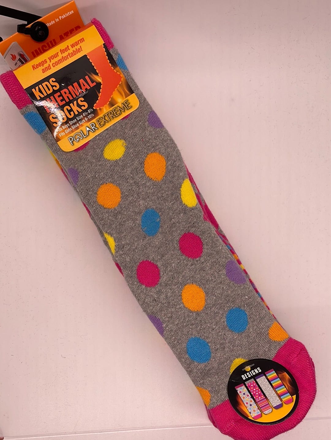 PE Pink Printed 4pk Kids Thermal Socks 10 1/2-4