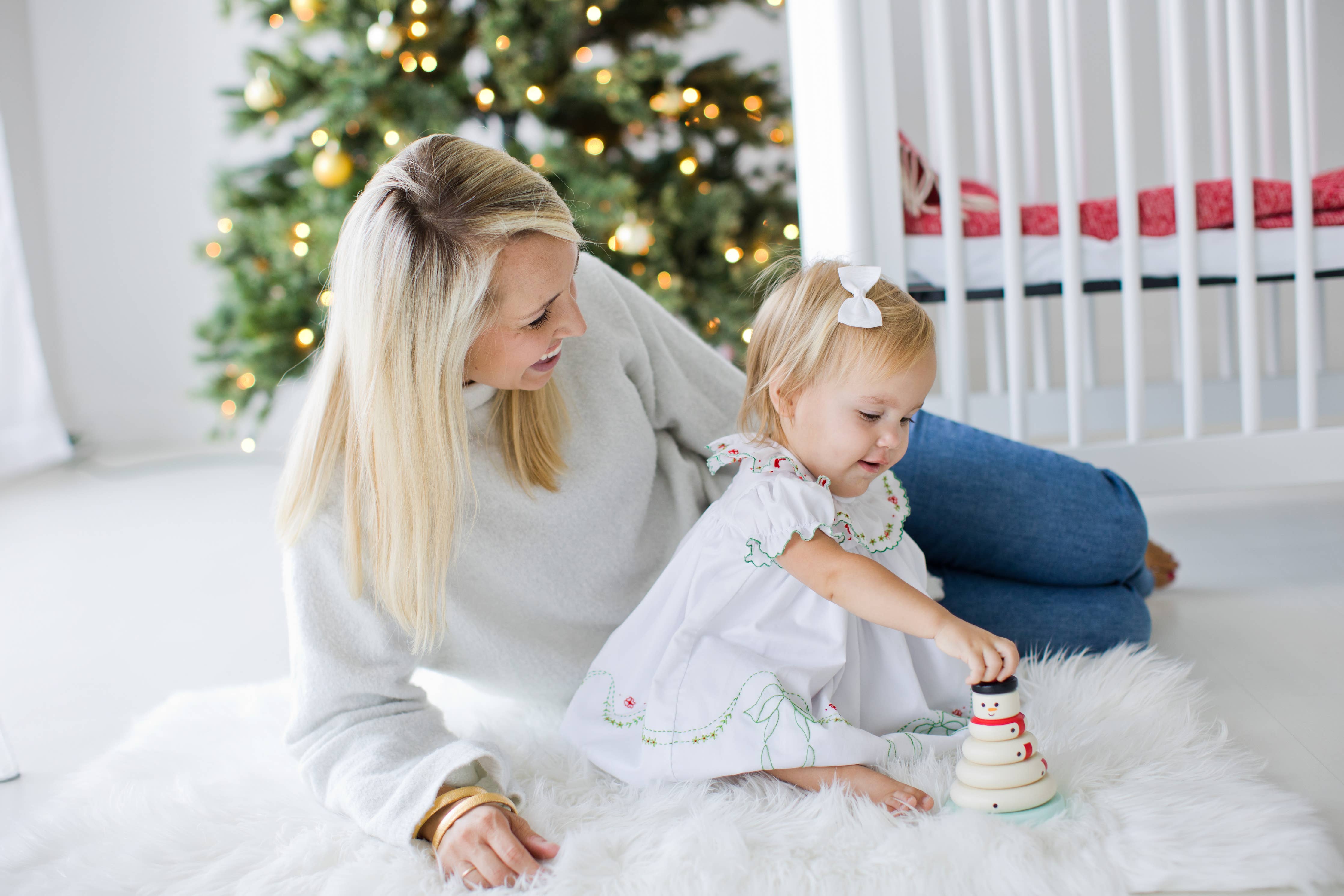 Wooden Snowman Stacking Toy Set, Holiday Baby Toddler Gift