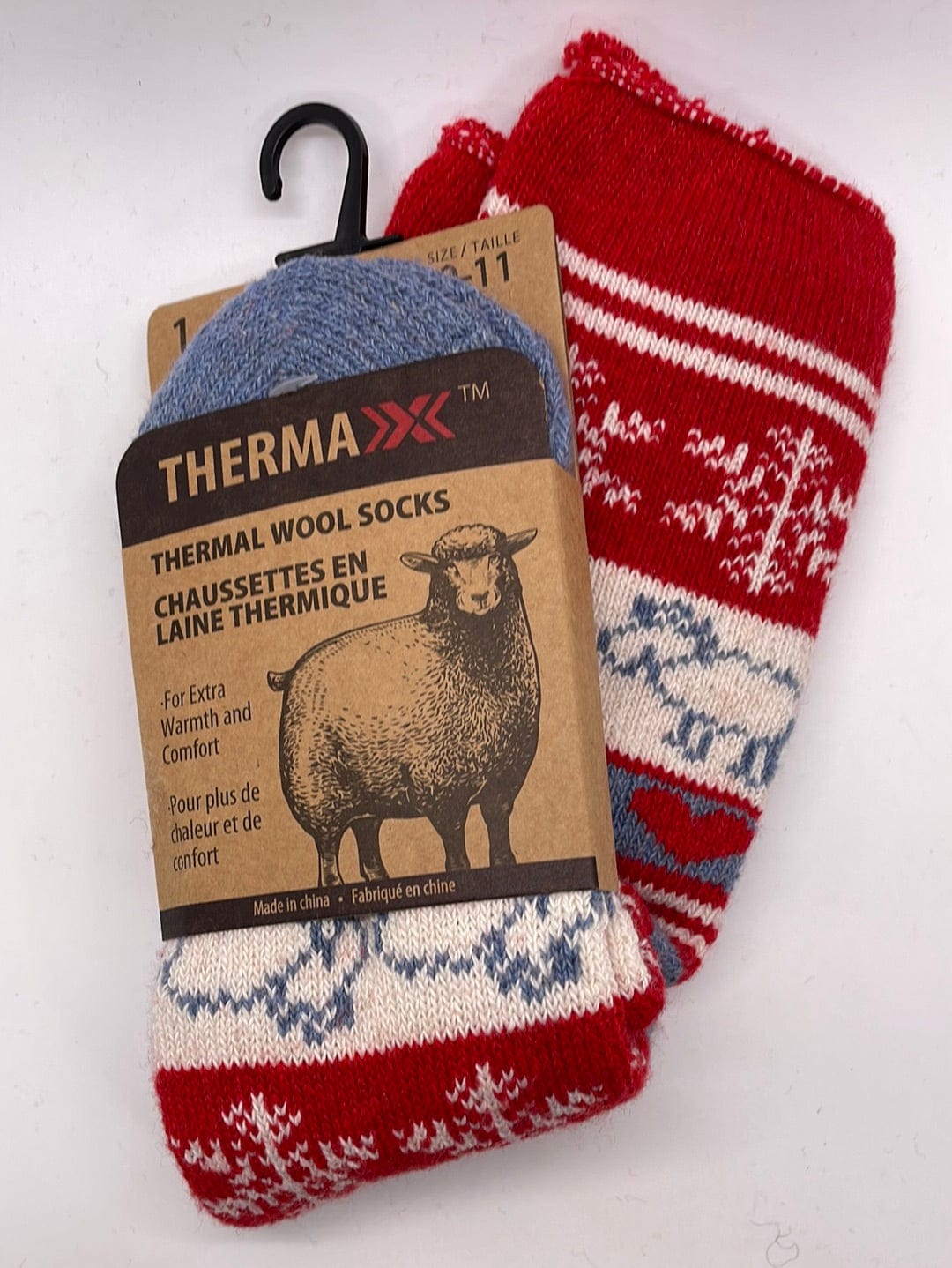 Blue & Red Print Thermal Wool Socks