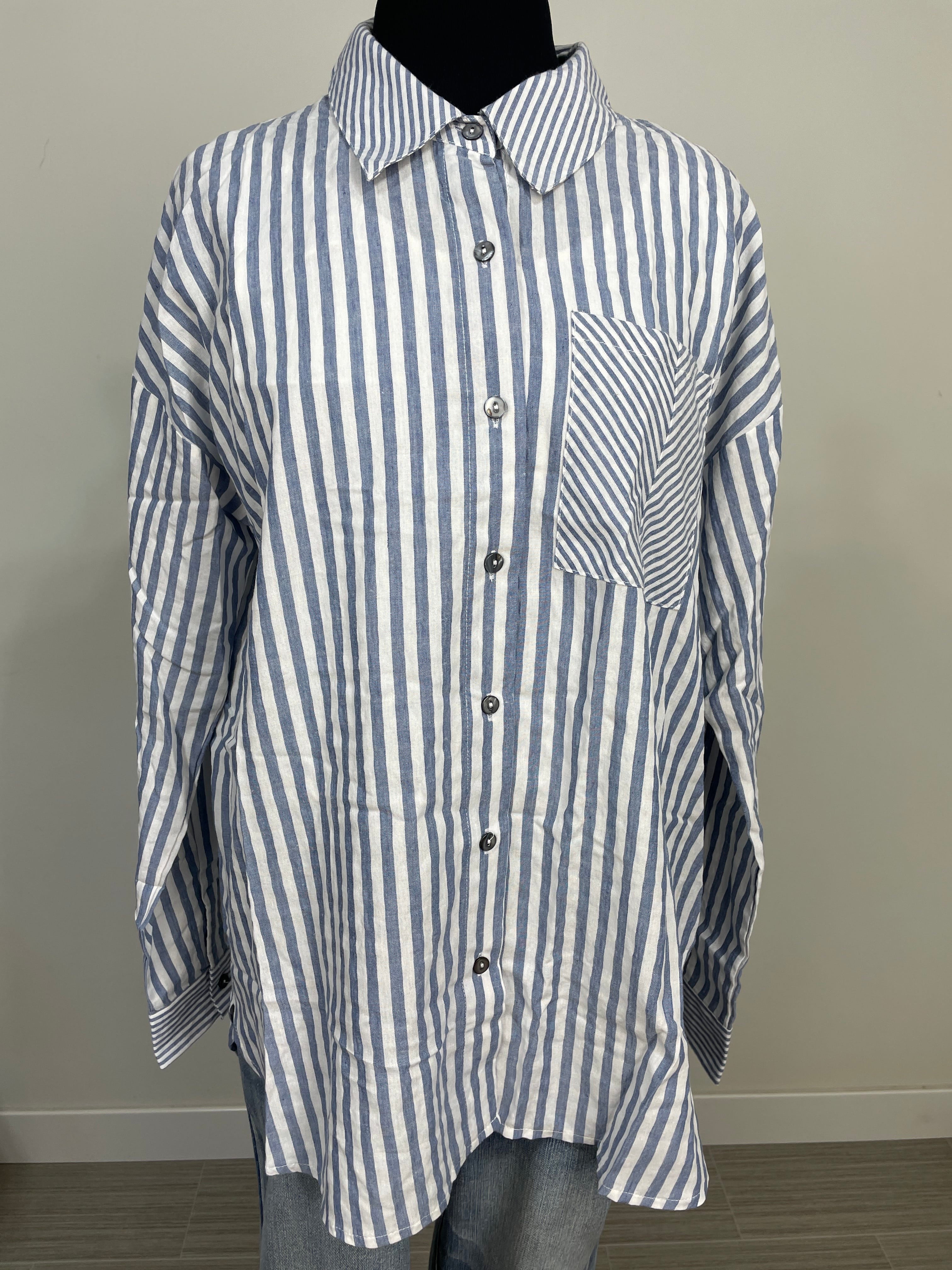 Blue Stripe Button Up