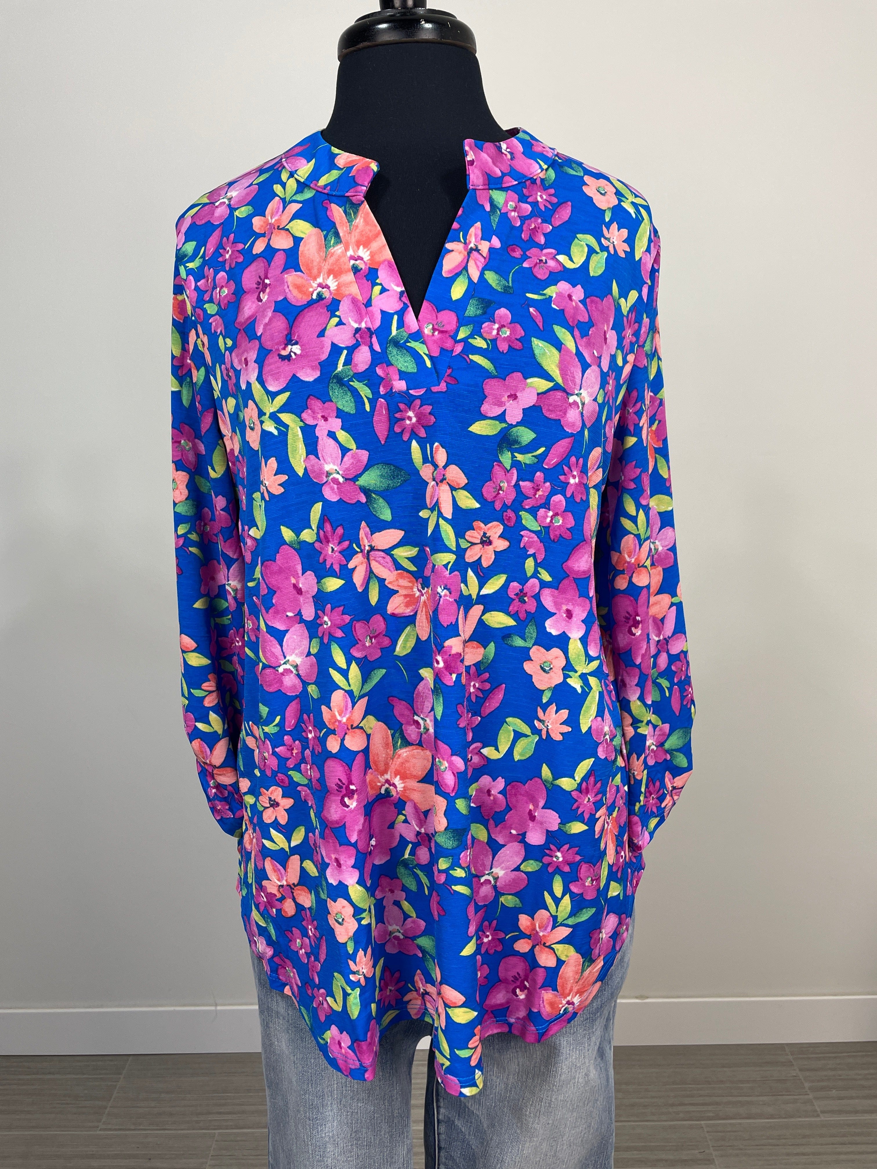 Royal Blue Floral V-Notch Neck Lizzy Top