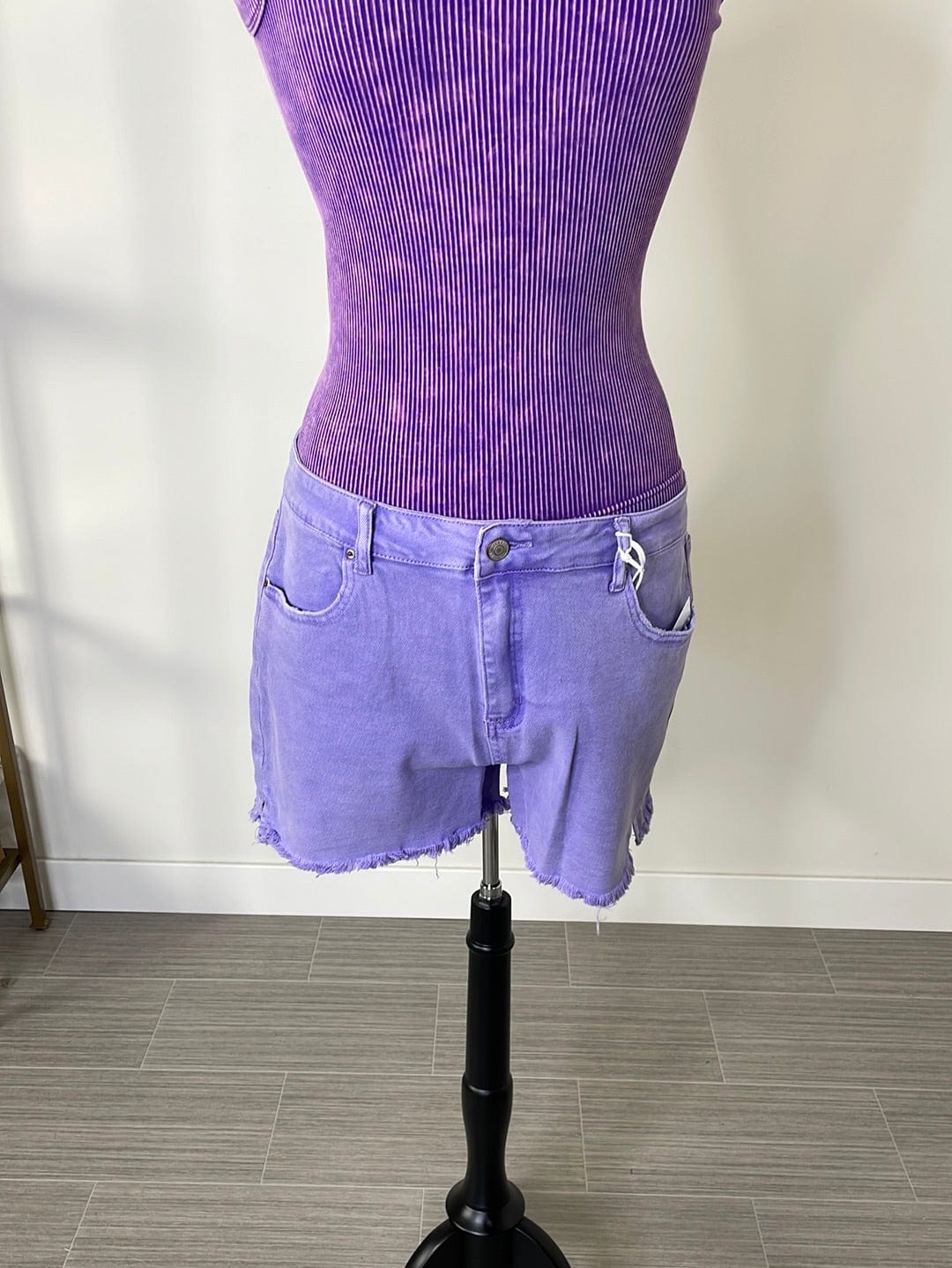 Lavender Acid Washed Frayed Shorts