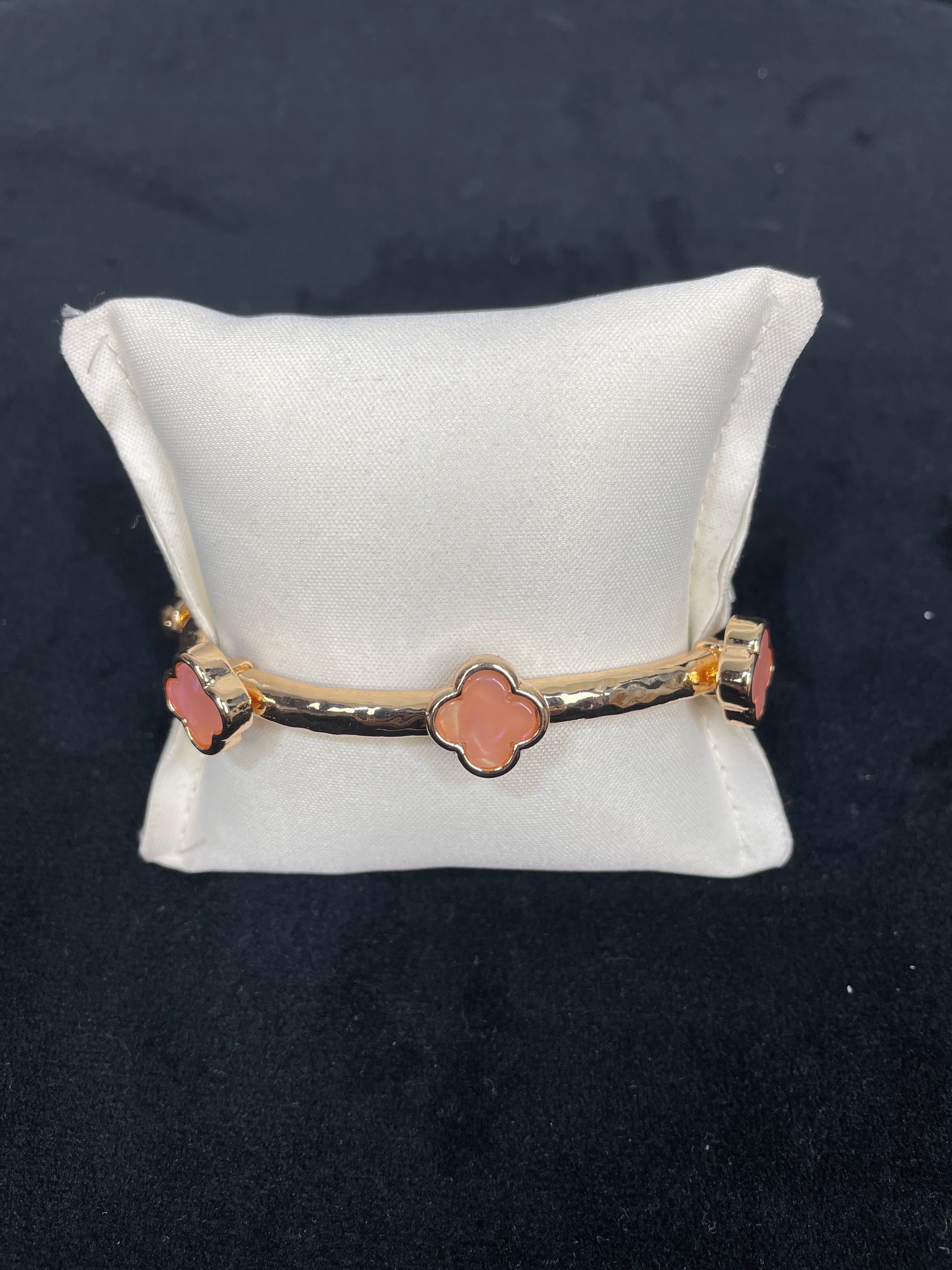 Pink Clover Gem Gold Stretch Bracelet