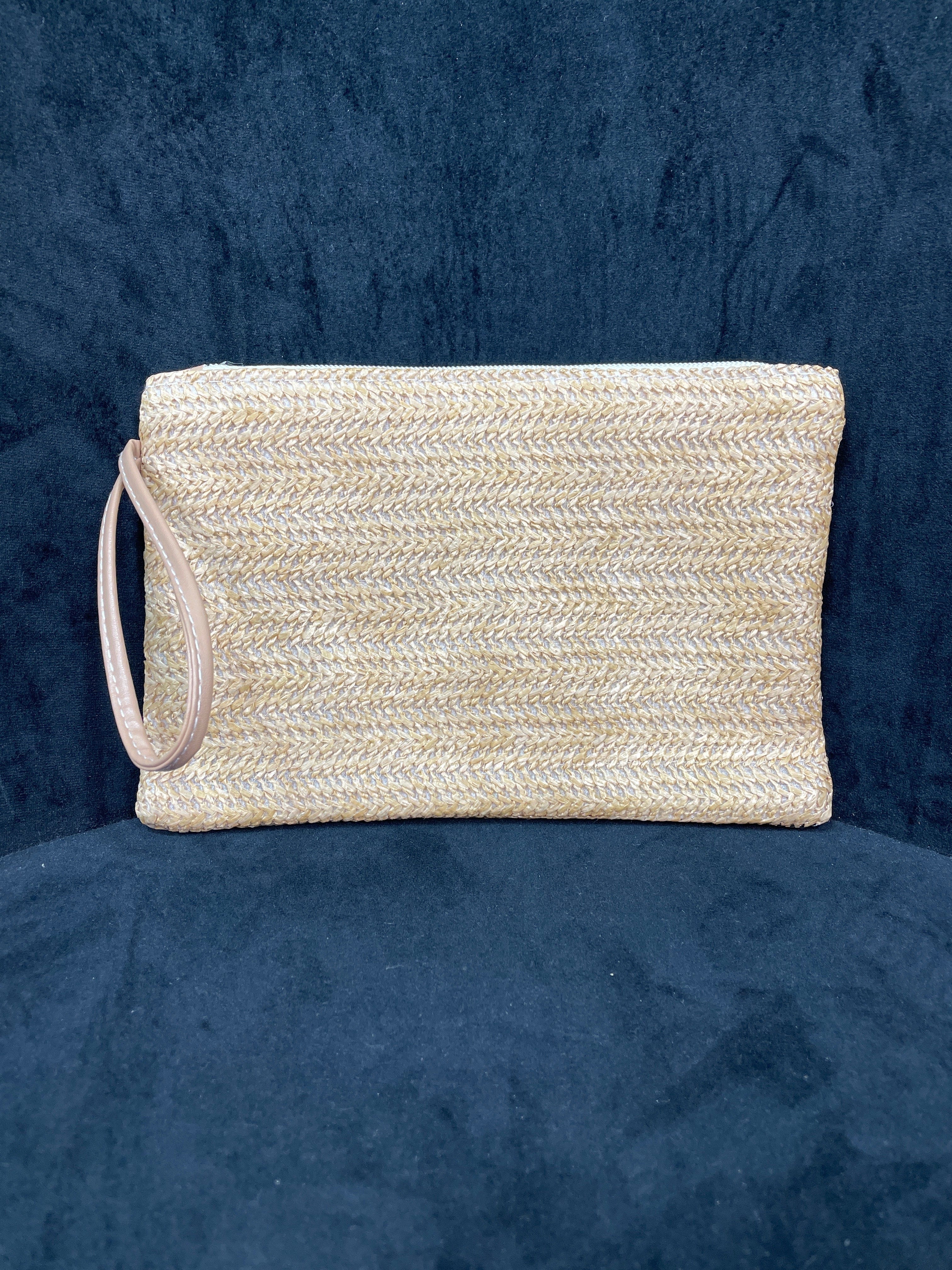 Khaki Woven Straw Clutch