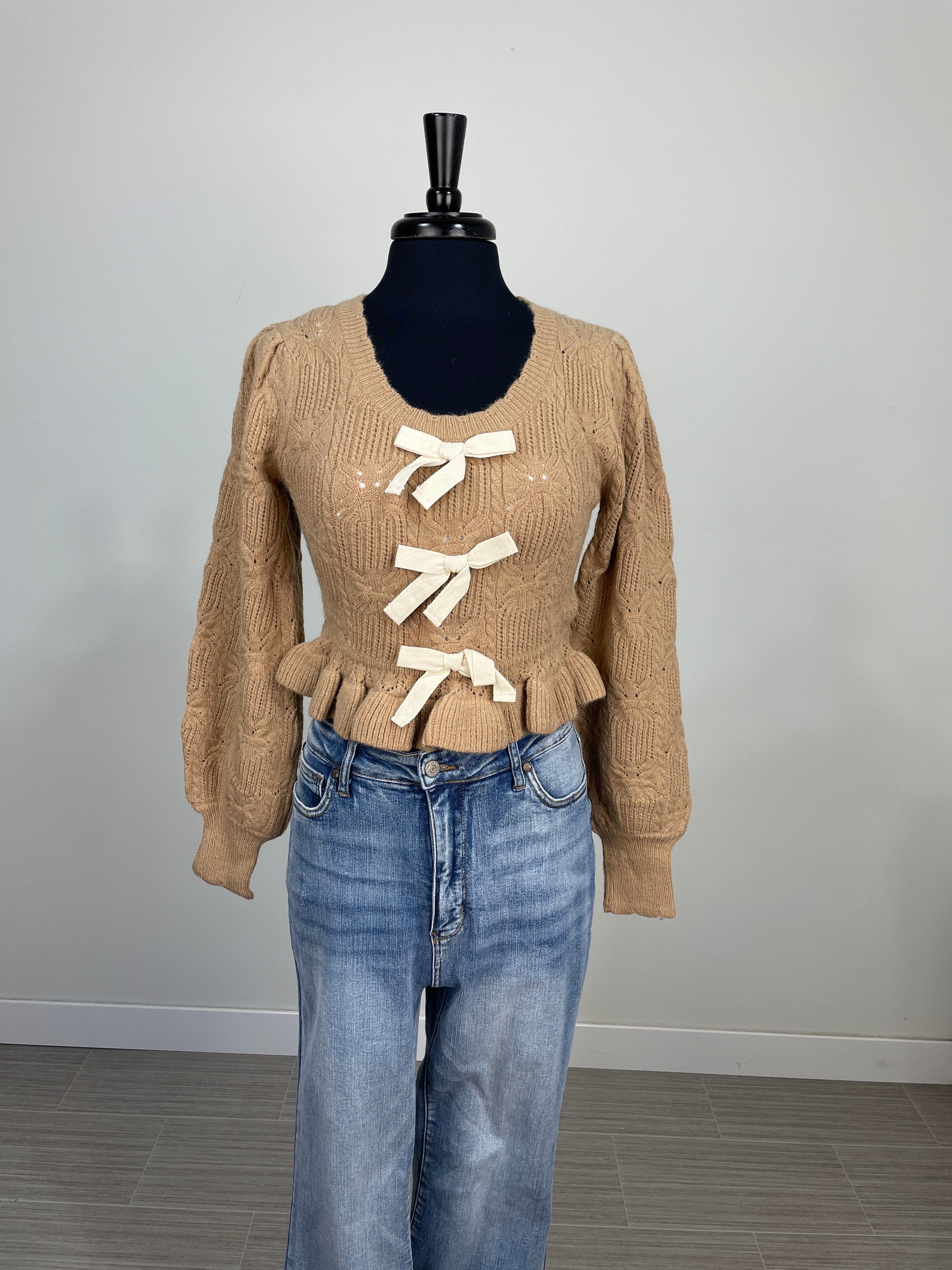 Mocha & Ivory Bows Sweater